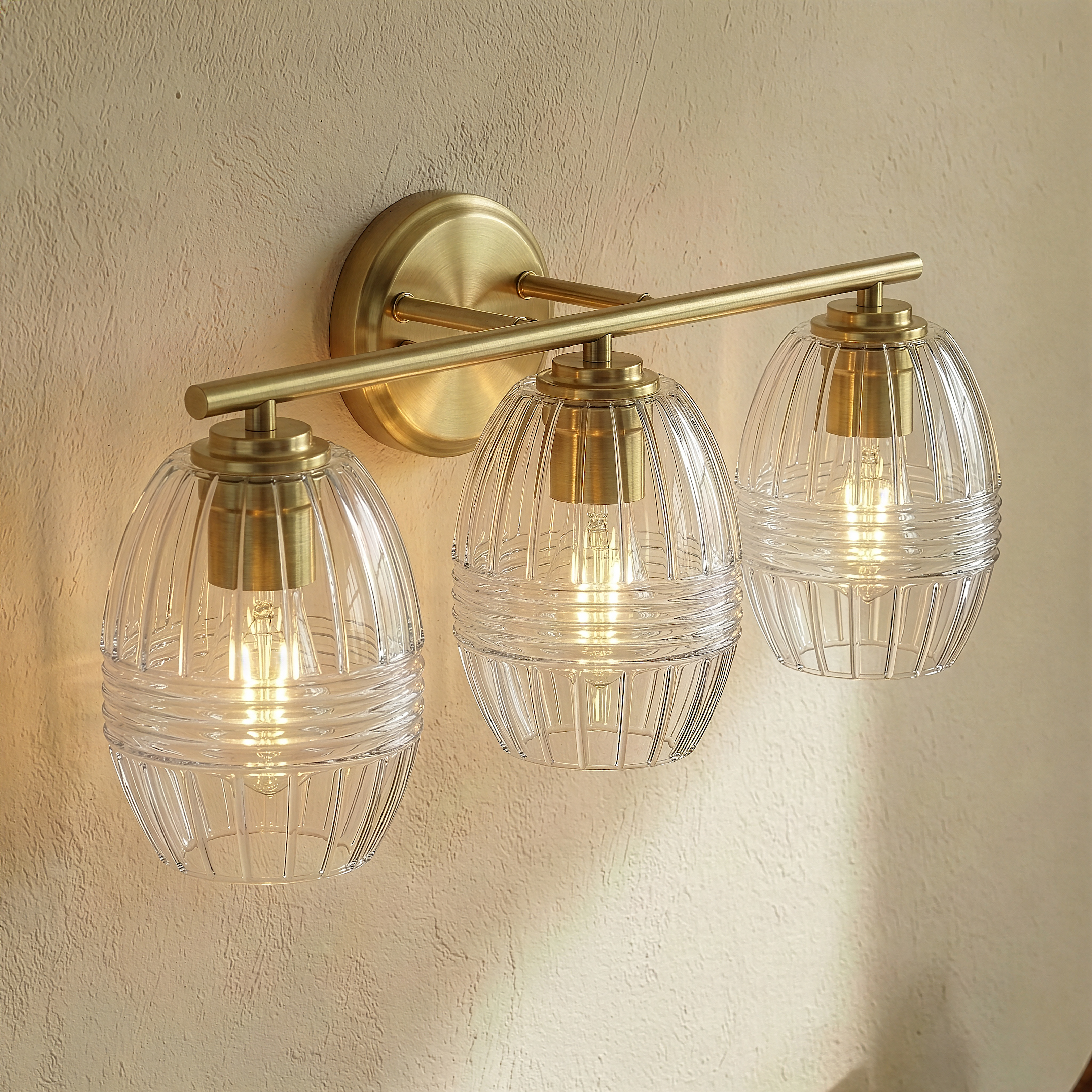 Luster Three Lights Vanity With Clear Glass for Bathrooms above Mirror  Wall Lamp - Satin Brass