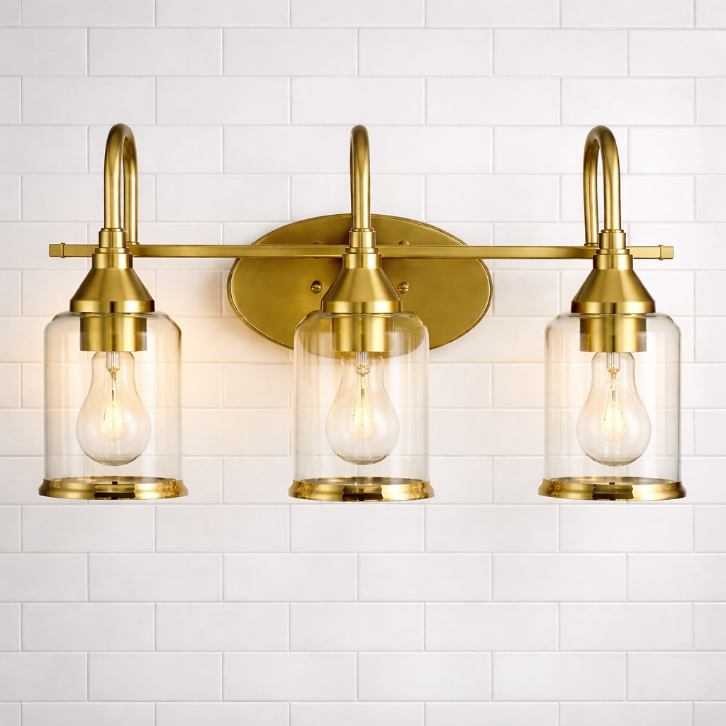 Twilight Brushed Gold Contemporary Vanity Light with Clear Glass, 22"W × 10"H × 7.48"E Dining Room Lighting Fixtures Hanging, Dining Light for Bedroom, Foyer, Hall, Kitchen, Living Room and Entryway