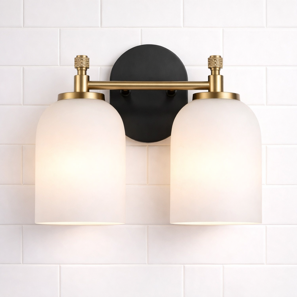 Vortex Traditional Style Two Lights Vanity Over Bathroom Mirror Wall Sconce with White Frosted Glass 12.25"W × 10.125"H × 5.5"E