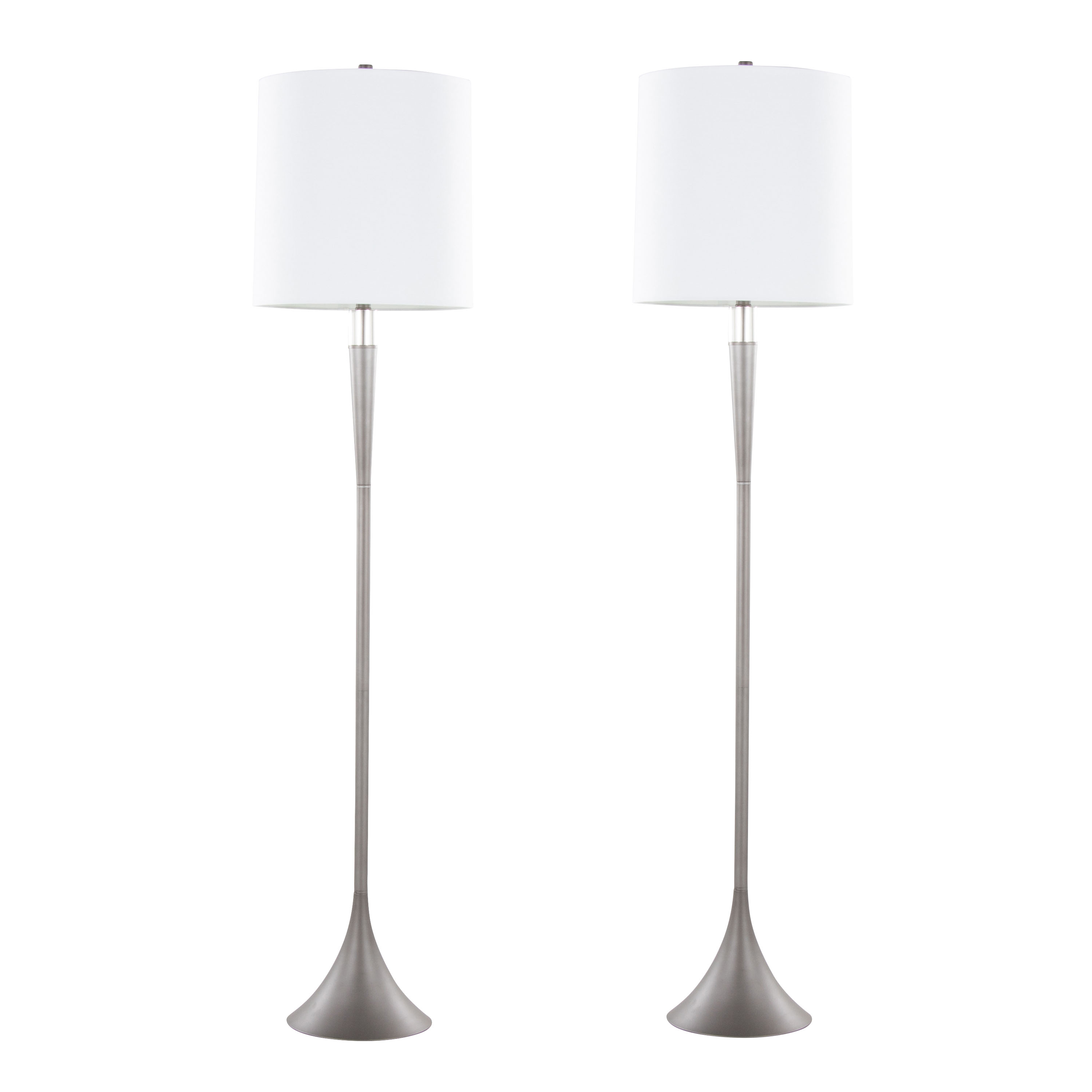 Metal Floor Lamp in Cast Iron and Clear K9 Crystal with White Linen Shade - Set of 2