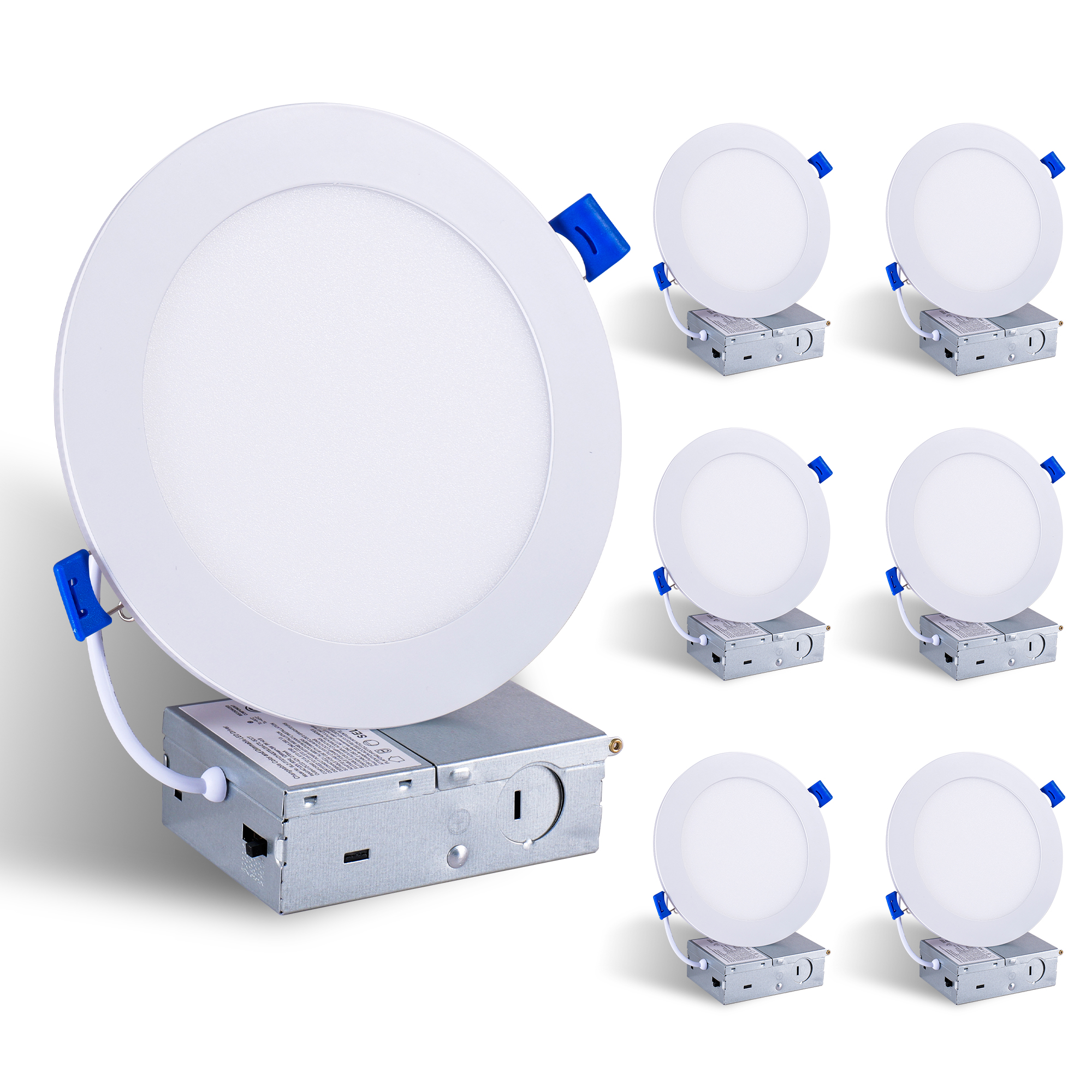 6 Pack 6 Inch White LED Recessed Light, Dimmable, 2700K-5000K 5CCT, 800LM High Brightness, 9W 120V, Ultra-Thin Canless Wafer Light