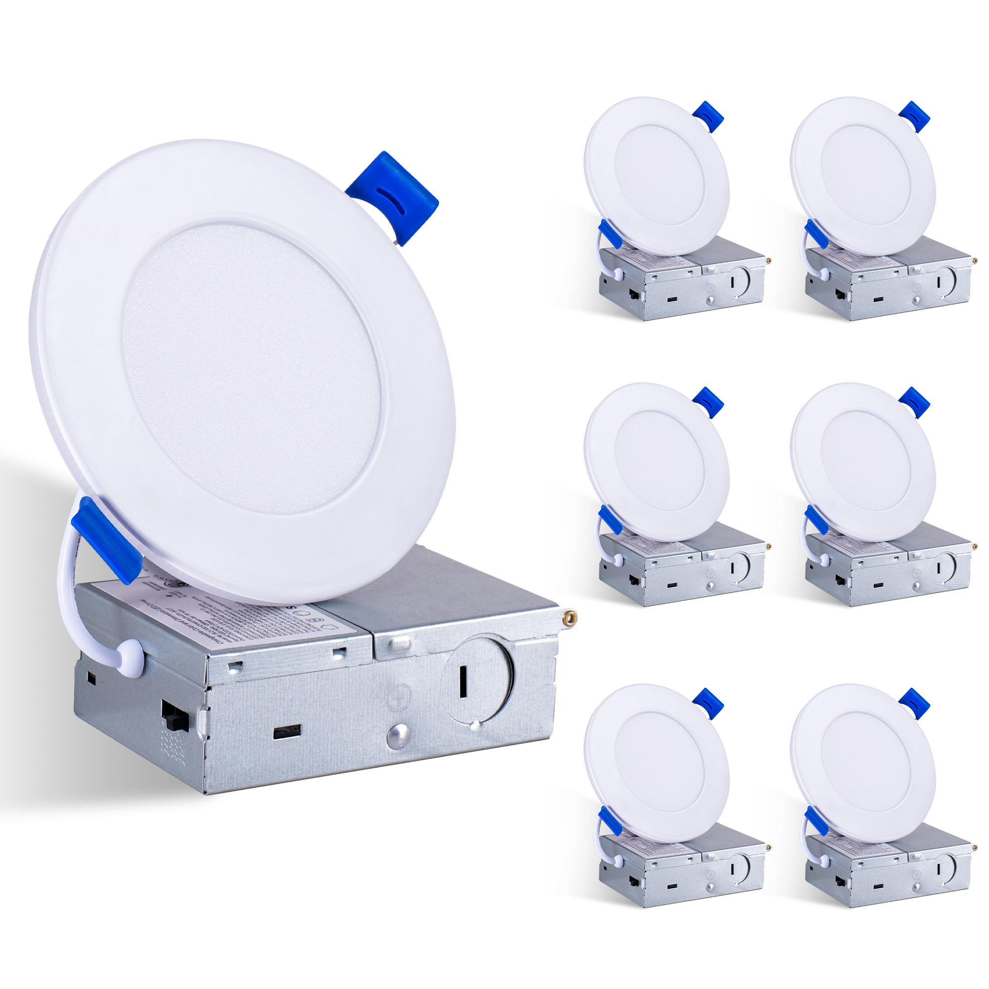 6 Pack 4 Inch White LED Recessed Light, Dimmable, 2700K-5000K 5CCT, 800LM High Brightness, 9W 120V, Ultra-Thin Canless Wafer Light