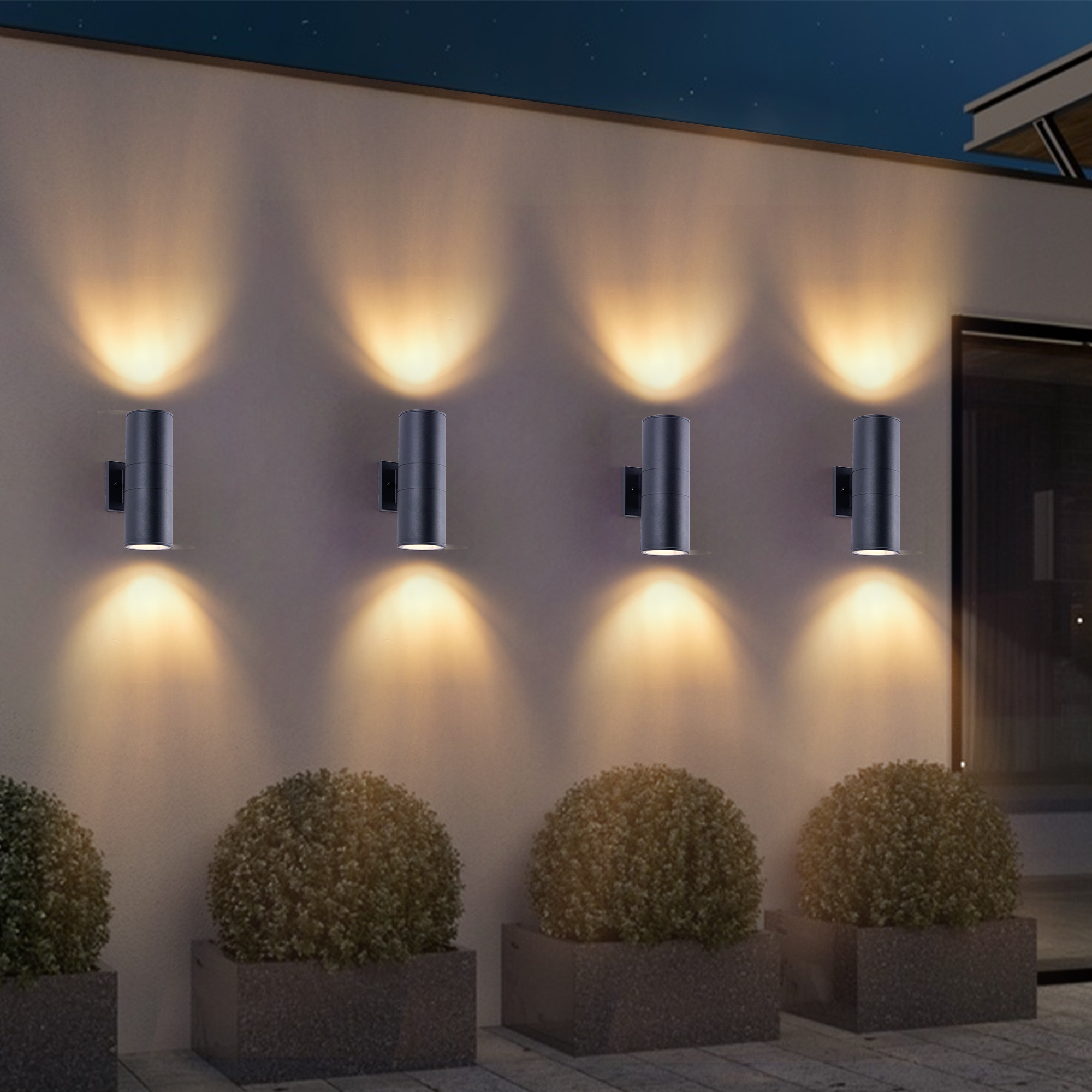 12in Outdoor Wall Lights 4Pack, Cylinder Up Down Lights, 60W 2700K Aluminum Exterior Wall Light, Outdoor Light Fixture for Porch Patio Door.(Matte Black)