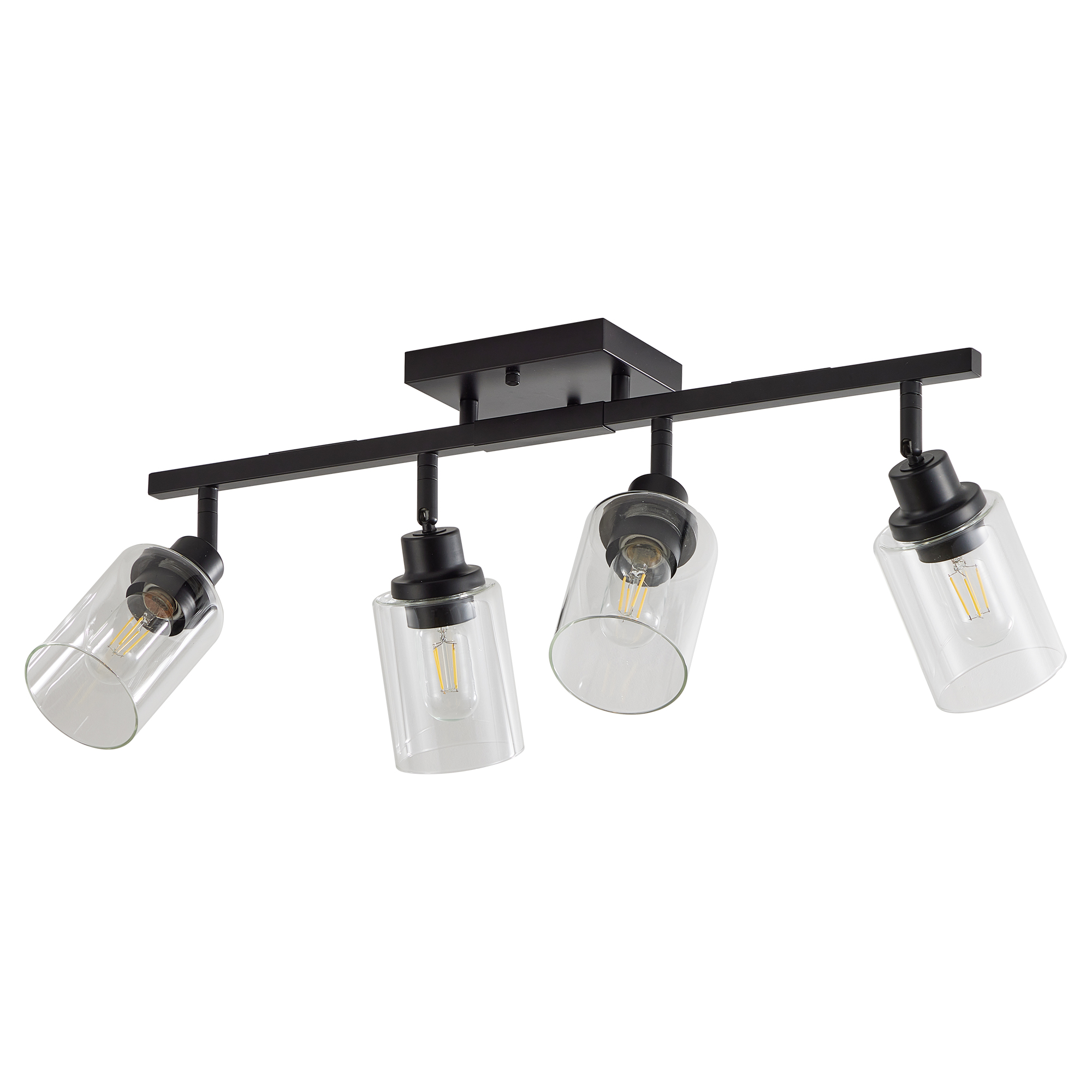4-Lights Track Lighting Fixtures Ceiling with Clear Glass Shades, Modern Black Semi Flush Mount Ceiling Light, Rotatable Wall Mount Ceiling Lamp for Kitchen Hallway Bedroom(Bulb Not Included)