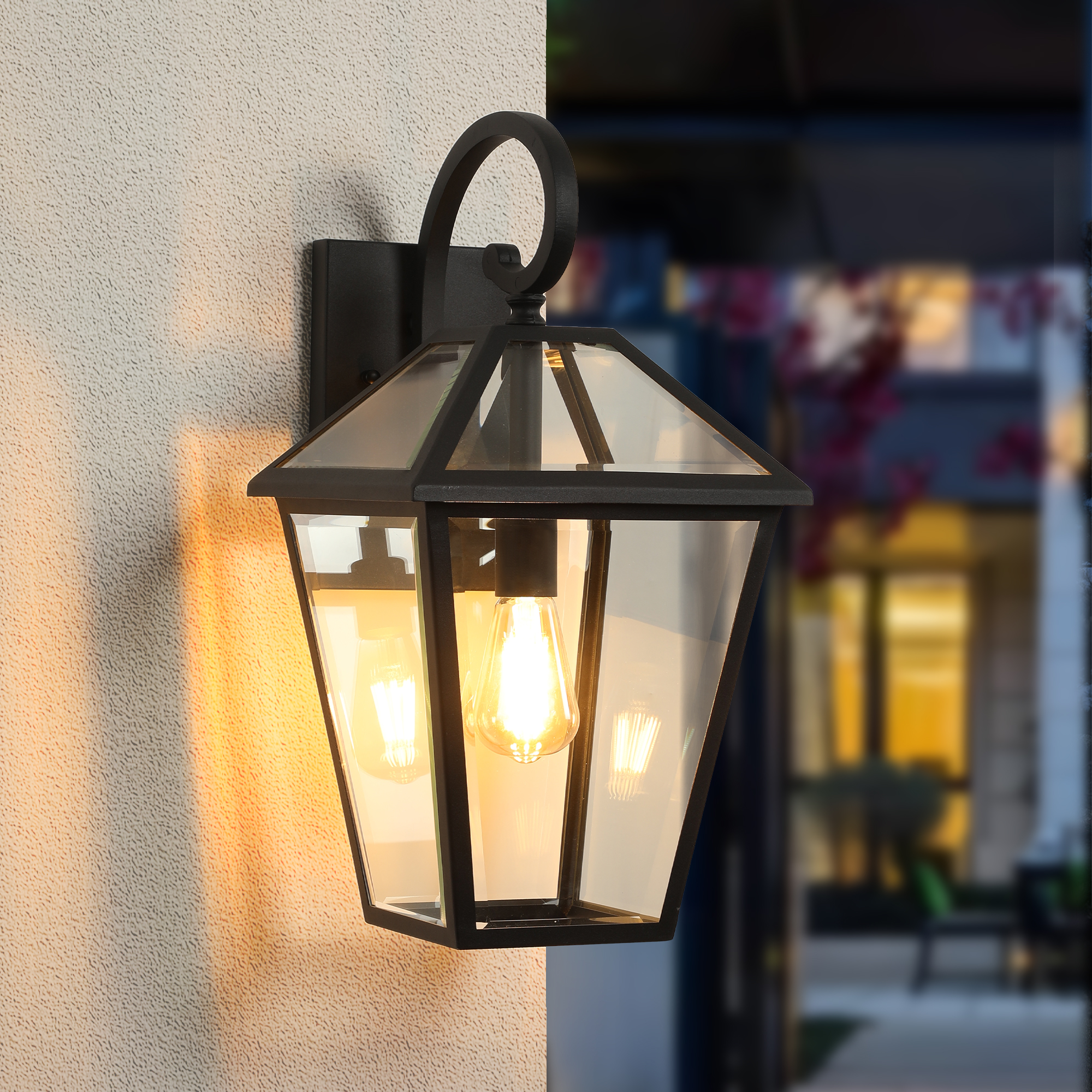 10" 2pcs Outdoor Wall Lanterns, Black Finish Weatherproof Wall Sconce with Clear Glass Panels, Vintage Exterior Light Fixtures for Porch, Patio, Garage, and Entryway (Bulb Not Included)