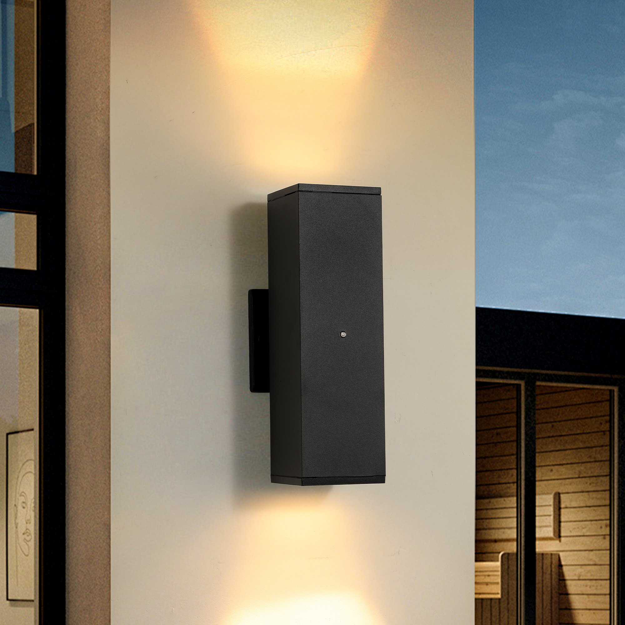 Outdoor Wall Light Fixture,Exterior Lighting Fixtures,Dusk to Dawn Modern Sconce Lights for Porch Patio Garage Front Door (Black,Square,with Sensor,2PK)