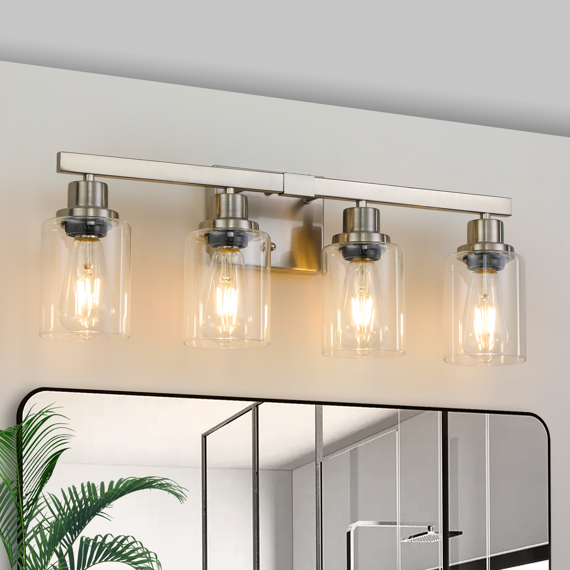 24" Modern 4-Light Bathroom Vanity Light Fixture - Brushed Nickel Finish with Clear Glass Shades, Perfect for Bathroom, Vanity, and Dressing Area Lighting (No Bulbs)