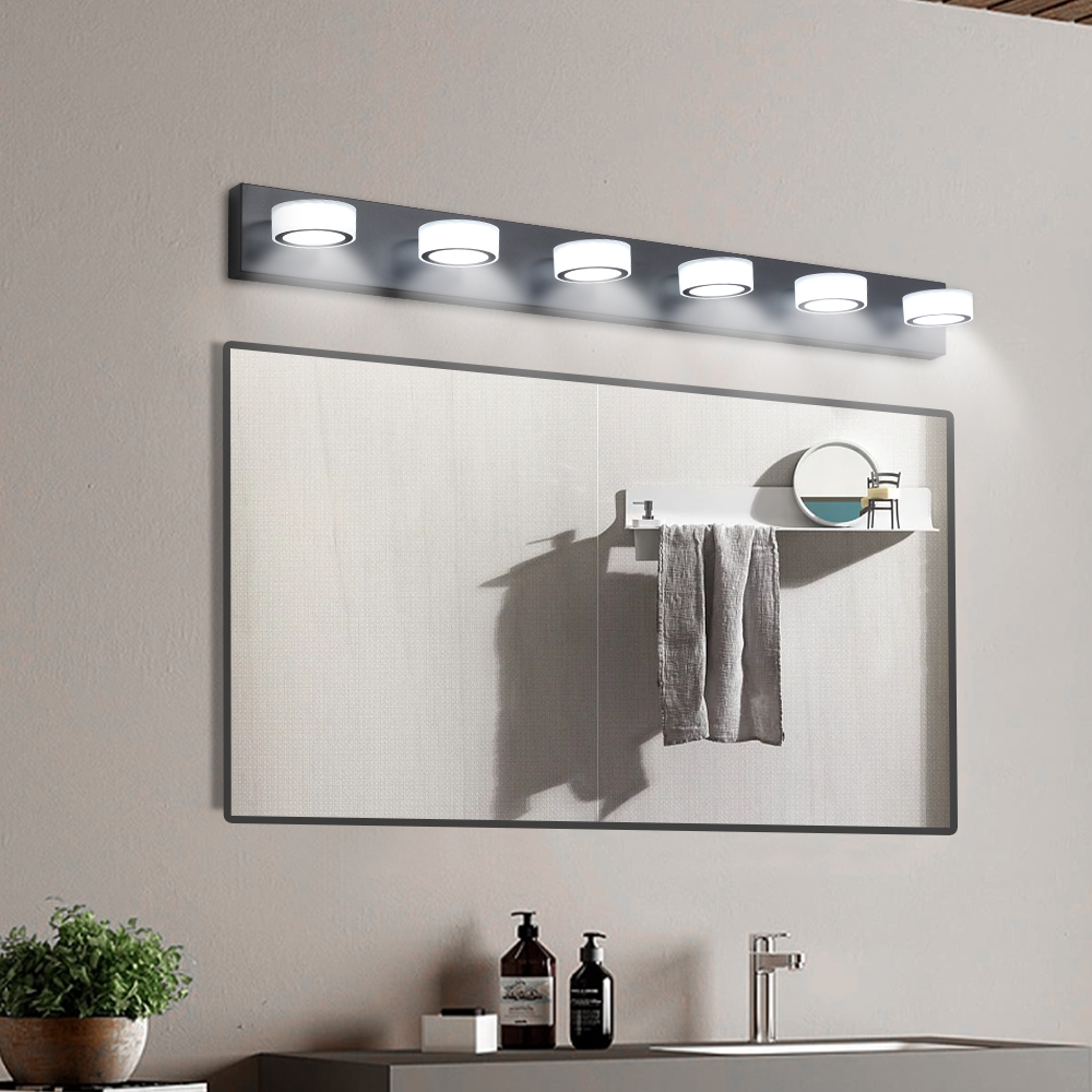 45" Modern 6-Light LED Vanity Light, Sleek Black Bathroom Wall Light Fixture for Mirror, Shower, and Bathroom Decor