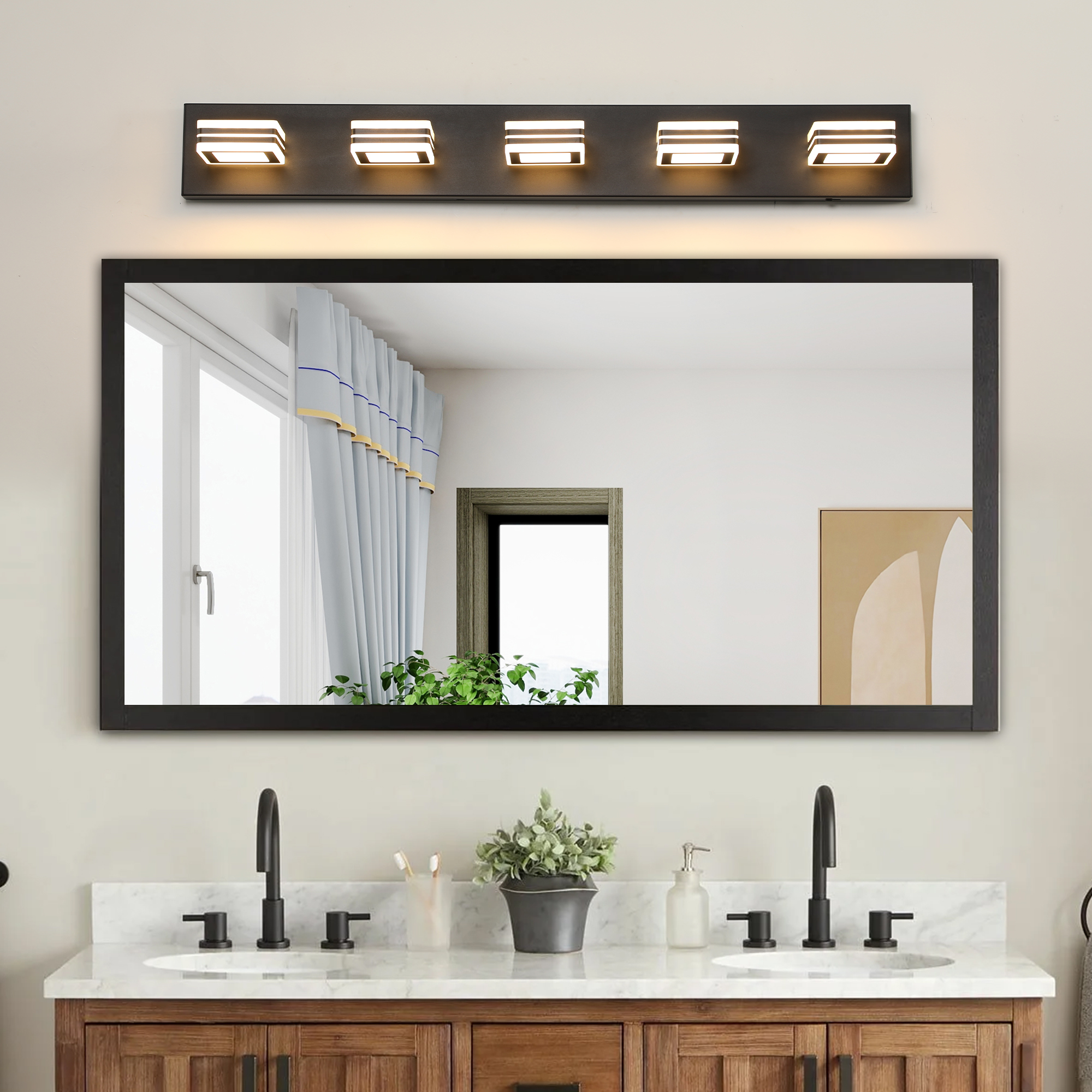 34" Modern 5-Light LED Vanity Light - Sleek Bathroom Wall Fixture, Iron & Acrylic, Dimmable & Energy-Efficient, Ideal for Mirror Lighting