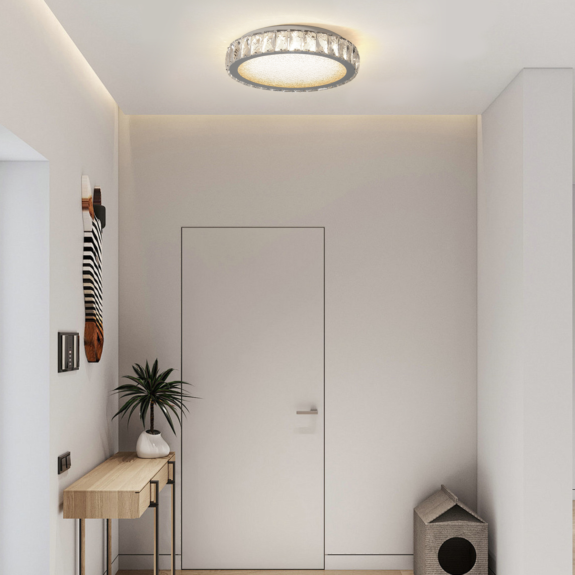 Crystal LED Ceiling Light, 13.8-Inch Flush Mount, 38W Dimmable Modern Fixture, Energy-Saving, Perfect for Living Room, Bedroom, Kitchen