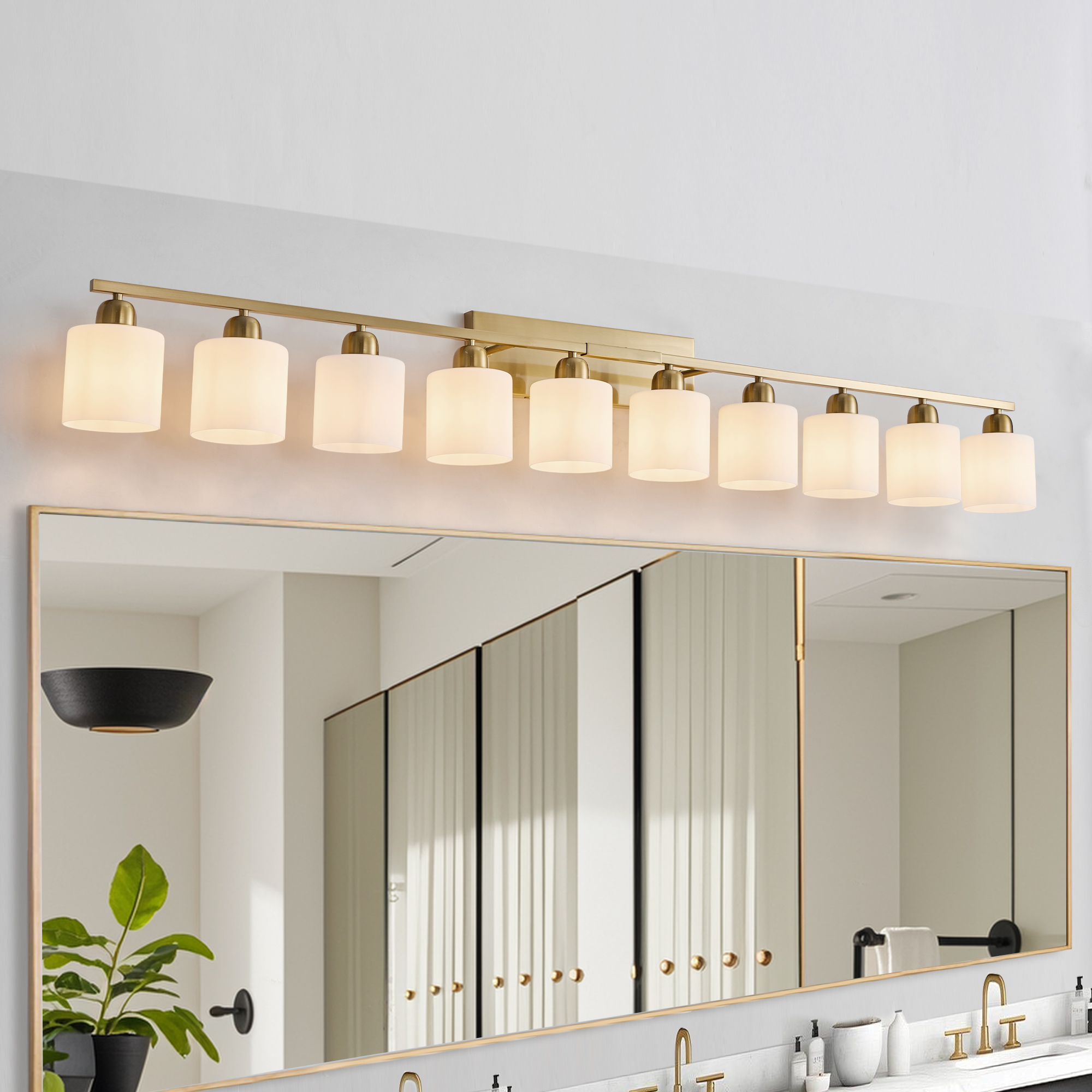 65inch Gold Bathroom Light Fixtures, Modern Bathroom Vanity Light with Milky White Glass Shade, Gold Wall Lamp Sconces for Mirror Bedroom, Living Room Hallway