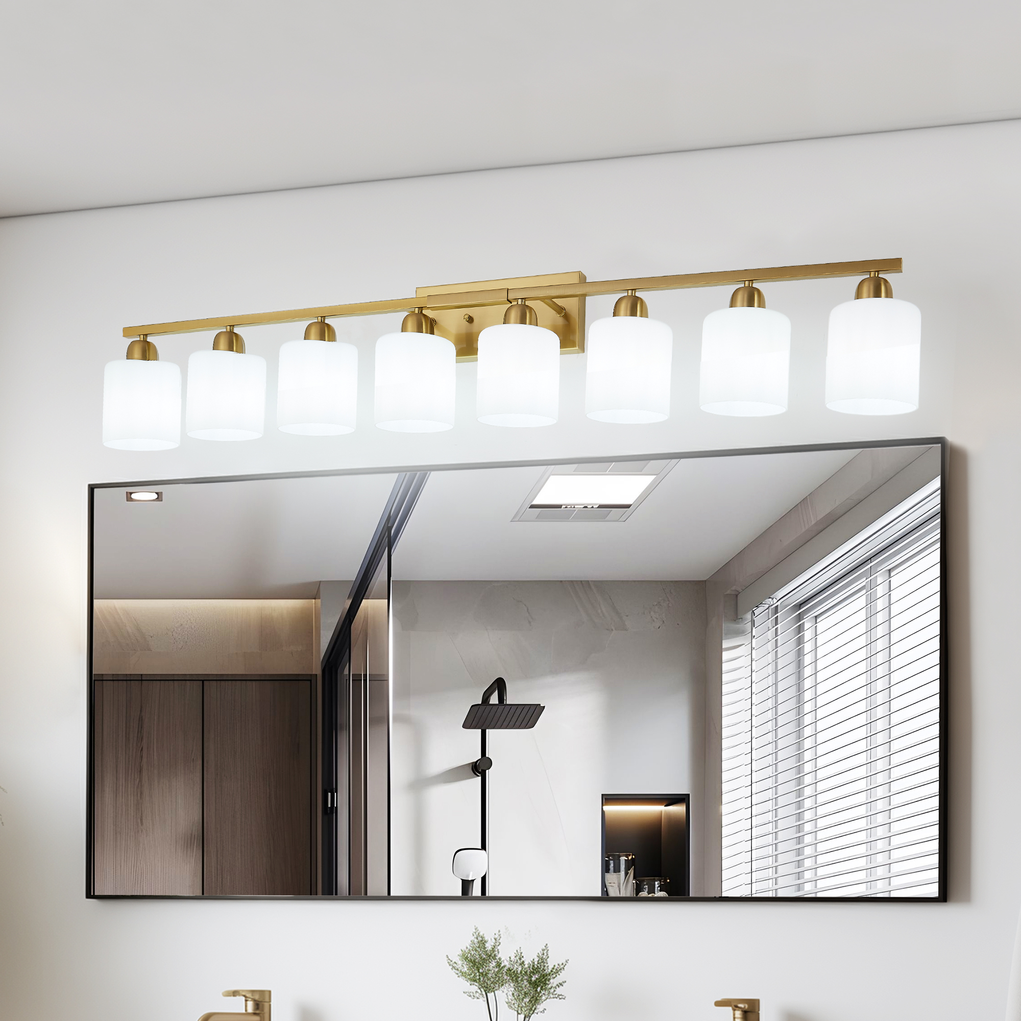 52inch Gold Bathroom Light Fixtures, Modern Bathroom Vanity Light with Milky White Glass Shade, Gold Wall Lamp Sconces for Mirror Bedroom, Living Room Hallway
