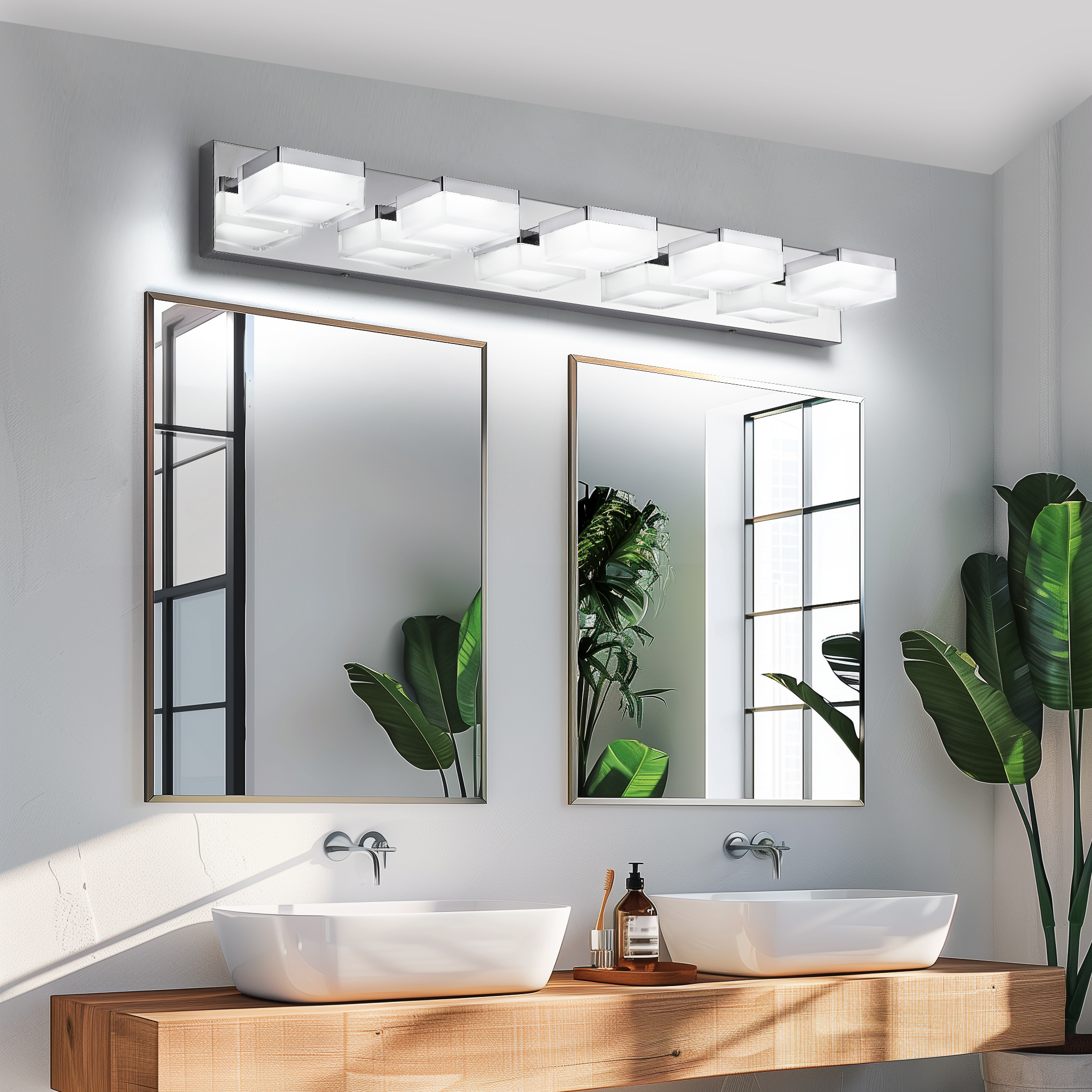 Modern Chrome LED Vanity Light, 5-Lights Wall Sconce for Bathroom and Mirror, Sleek Minimalist Design, Energy-Efficient, Easy to Install