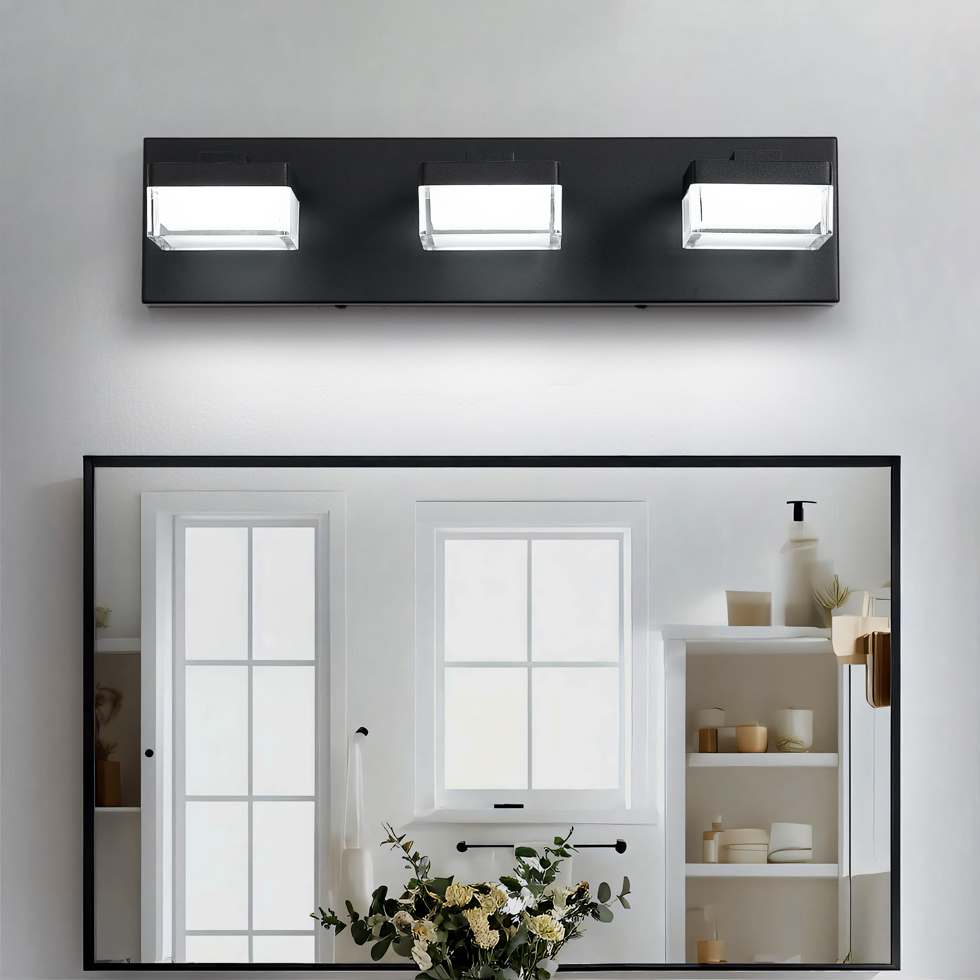 Modern Led Vanity Light for Bathroom Transparent Acrylic Matt Black 3 Light Over Mirror Vanity Light