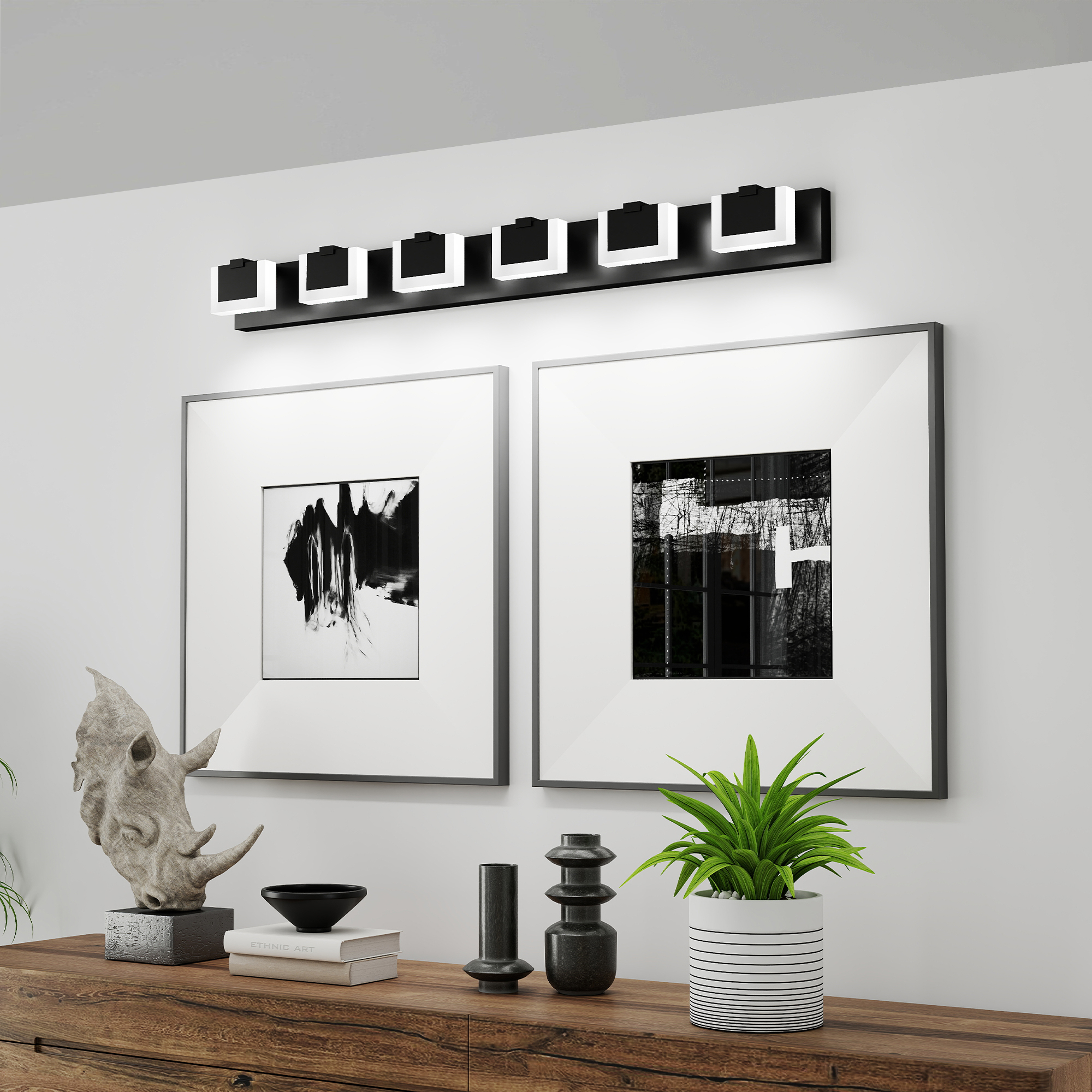 LED Black Modern Vanity Light 6 Light Matte Black Bathroom Vanity Lights Acrylic Bathroom Vanity Lights Fixtures