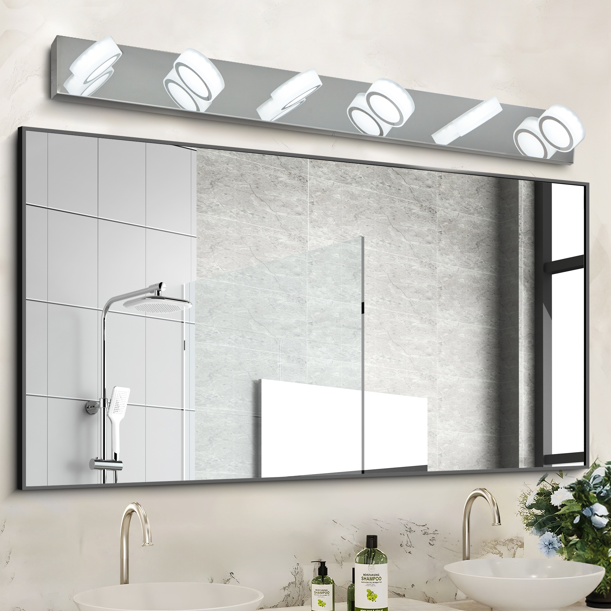 45" Modern 6-Light LED Vanity Light, Sleek Chrome Bathroom Wall Light Fixture for Mirror, Shower, and Bathroom Decor
