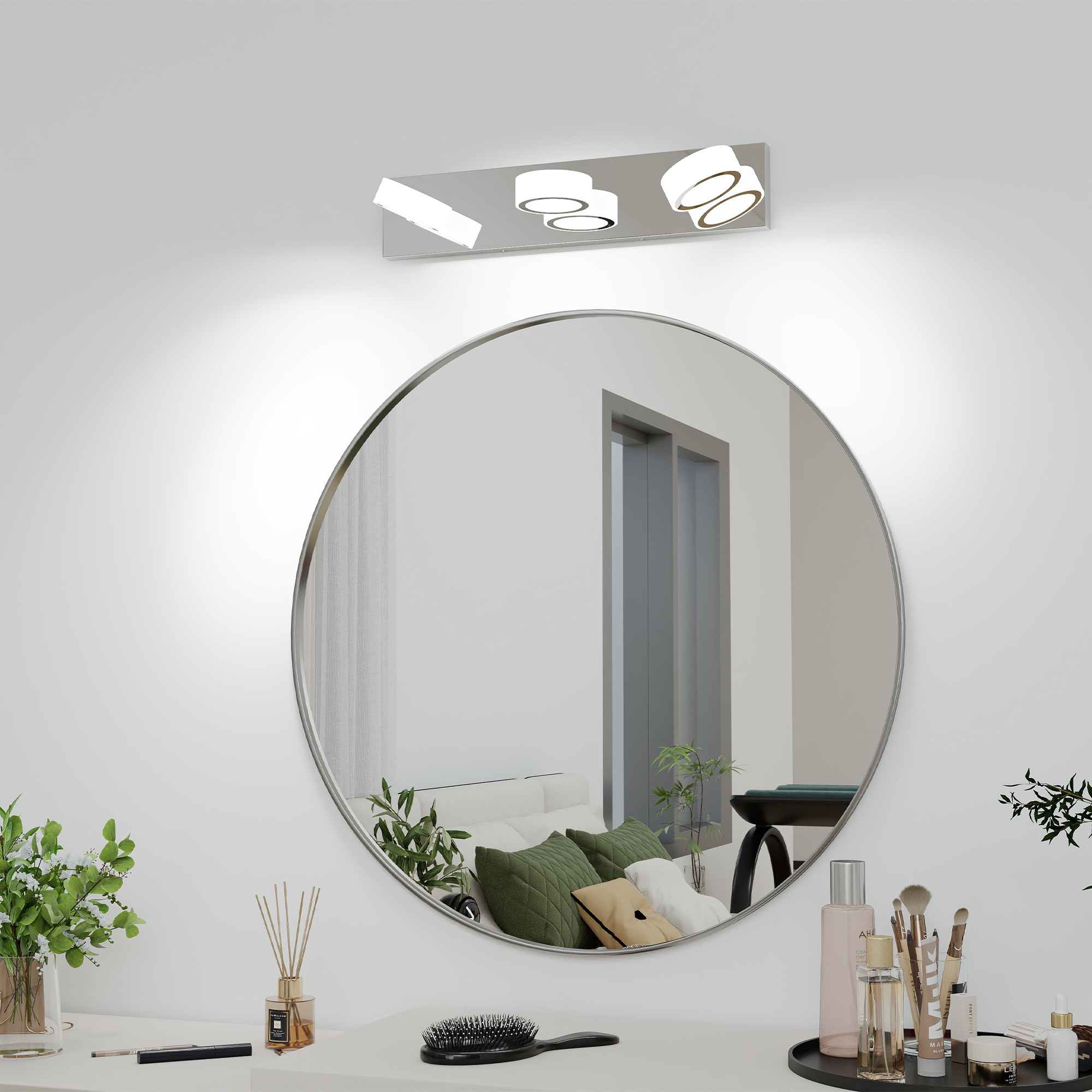 LED Modern 3 Light White Rotating Oval Acrylic with Chrome Base 21 Inch Vanity Light Over Mirror Lighting Fixture