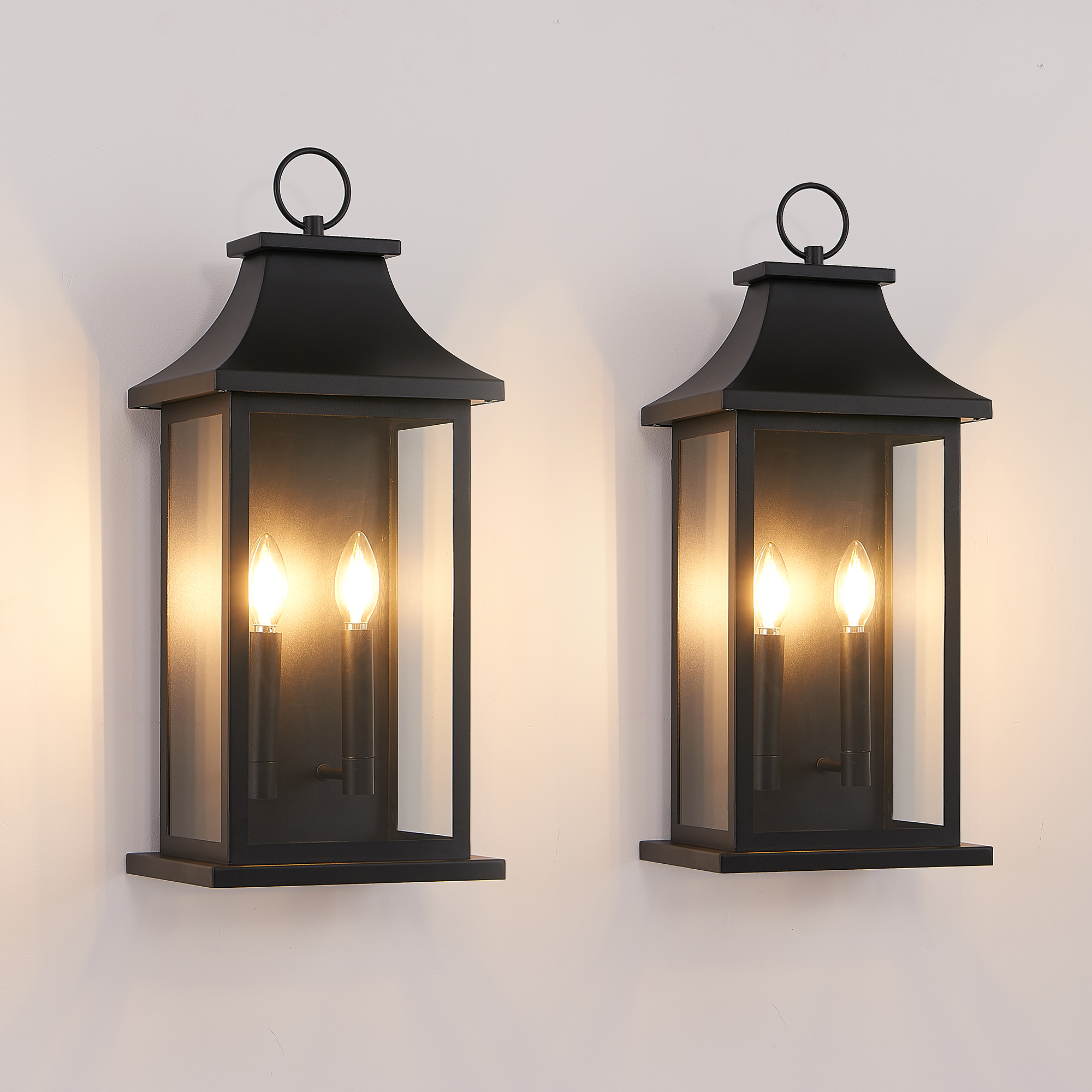 2-Pack Large Outdoor Wall Lights, 22'' Porch Light Outdoor Wall Sconce Lantern, Black Exterior Lighting Fixture Wall Mount, Outside Light for House Garage