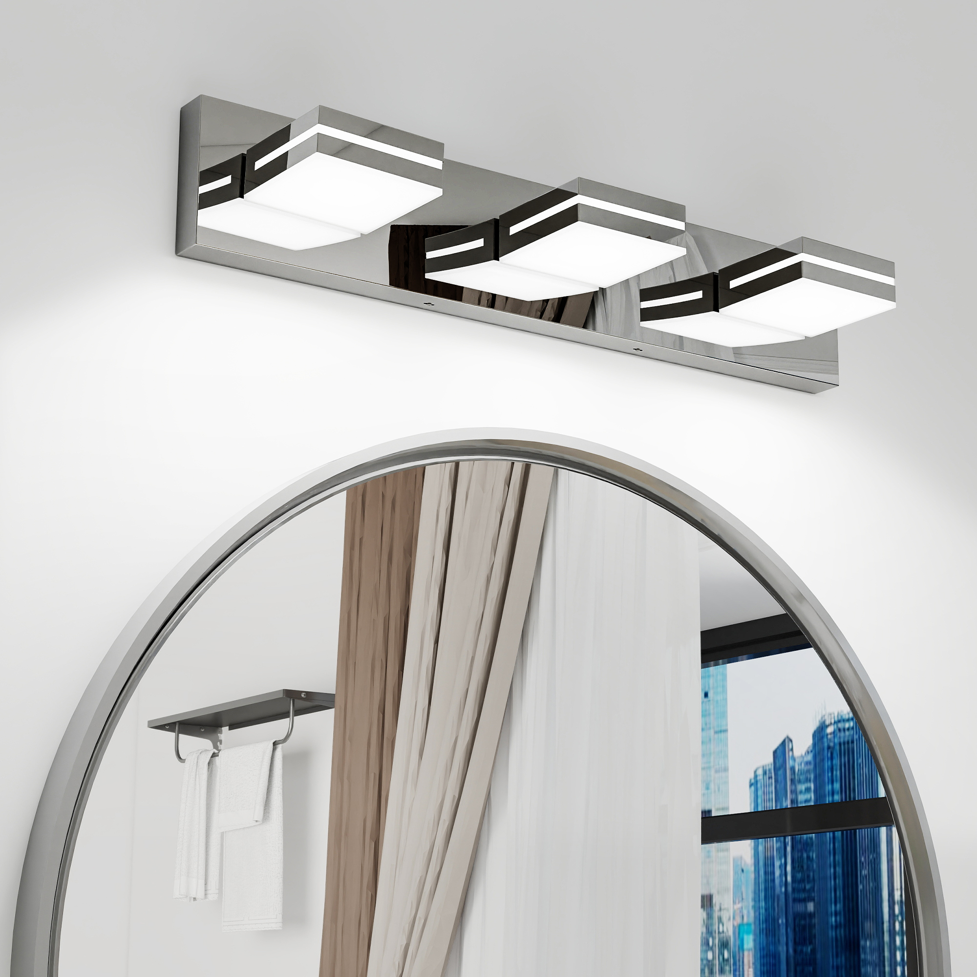 Modern Chrome LED Vanity Light, 3-Lights Wall Sconce for Bathroom and Mirror, Sleek Minimalist Design, Energy-Efficient, Easy to Install