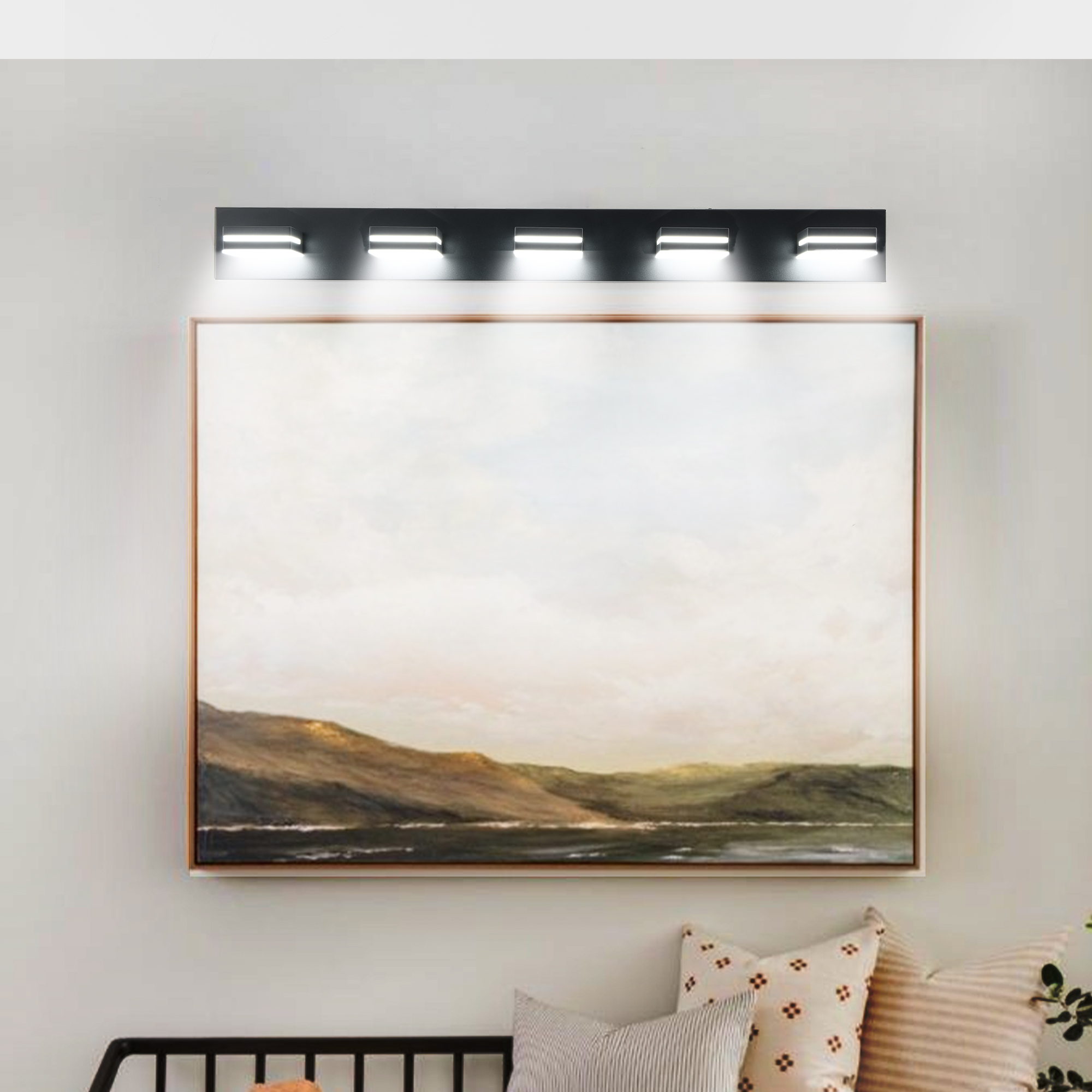 Modern Black LED Vanity Light, 5-Lights Wall Sconce for Bathroom and Mirror, Sleek Minimalist Design, Energy-Efficient, Easy to Install