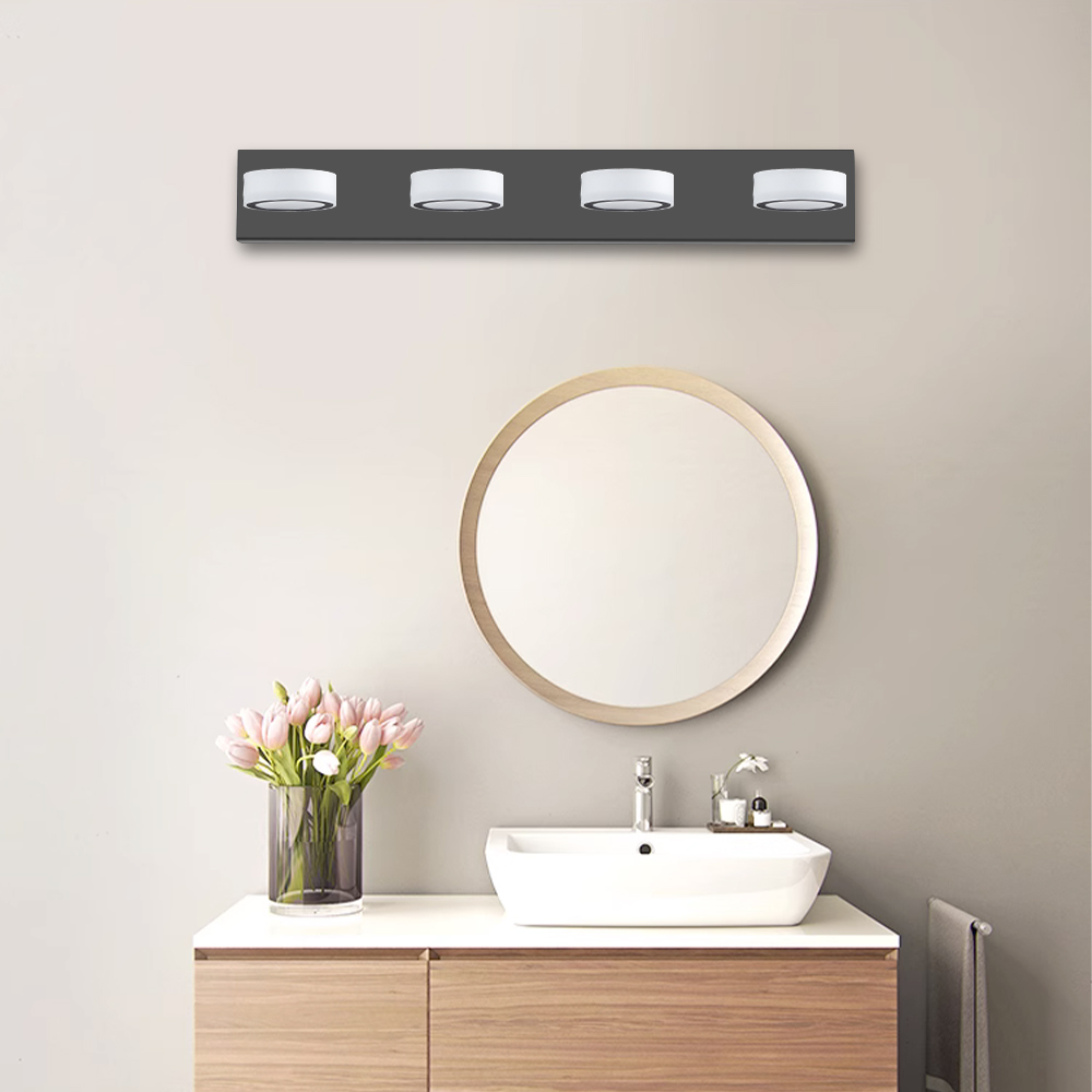 29" Modern 4-Light LED Vanity Light, Sleek Black Bathroom Wall Light Fixture for Mirror, Shower, and Bathroom Decor