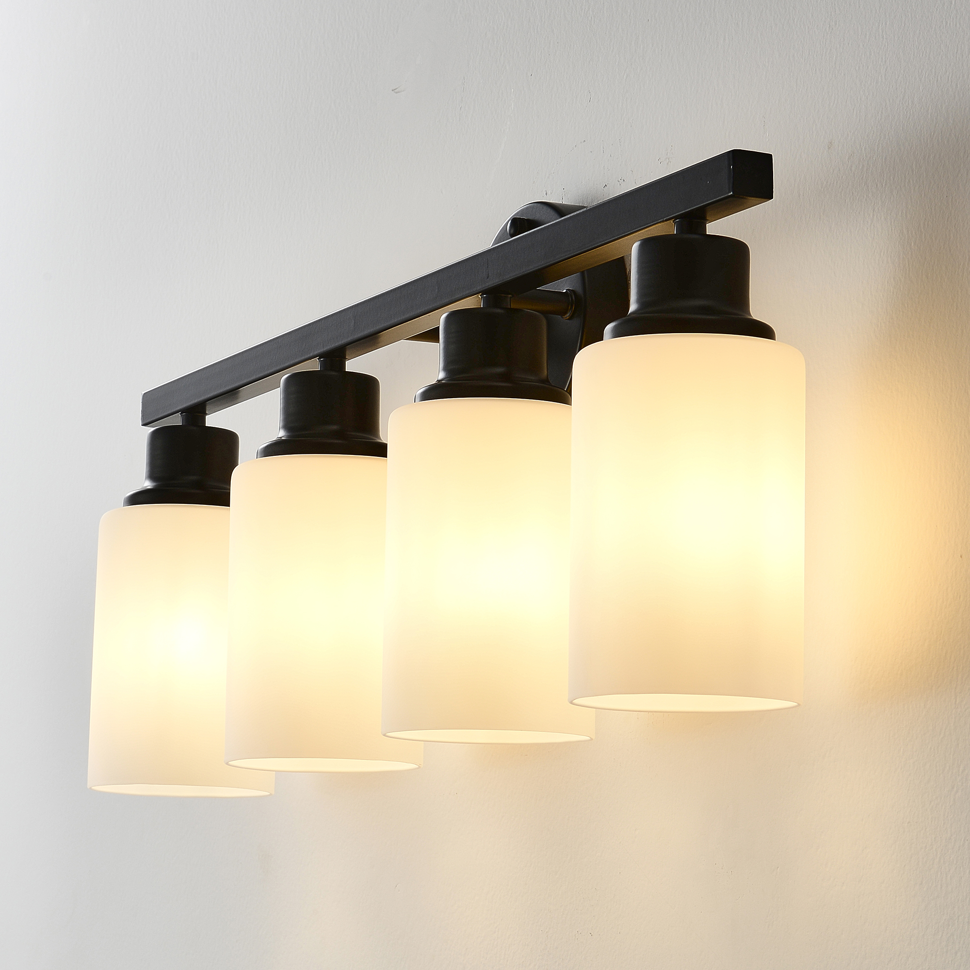 4-Light Matte Black Wall Lamps With White Glass Shades (No Bulbs) Sconce Lighting For Bedroom Living Room