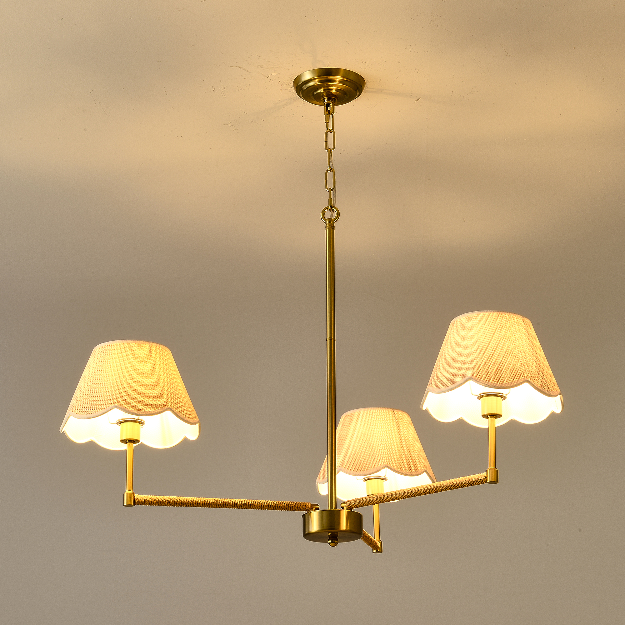 3-Light Contemporary Rope + Fabric shade Chandelier,Gold  Chandelier,Chandelier Romantic Golden,Adjustable Pendant Lights  Living Room Dining Room Decoration Lamp Custom Hotel Project Lighting - Gold-