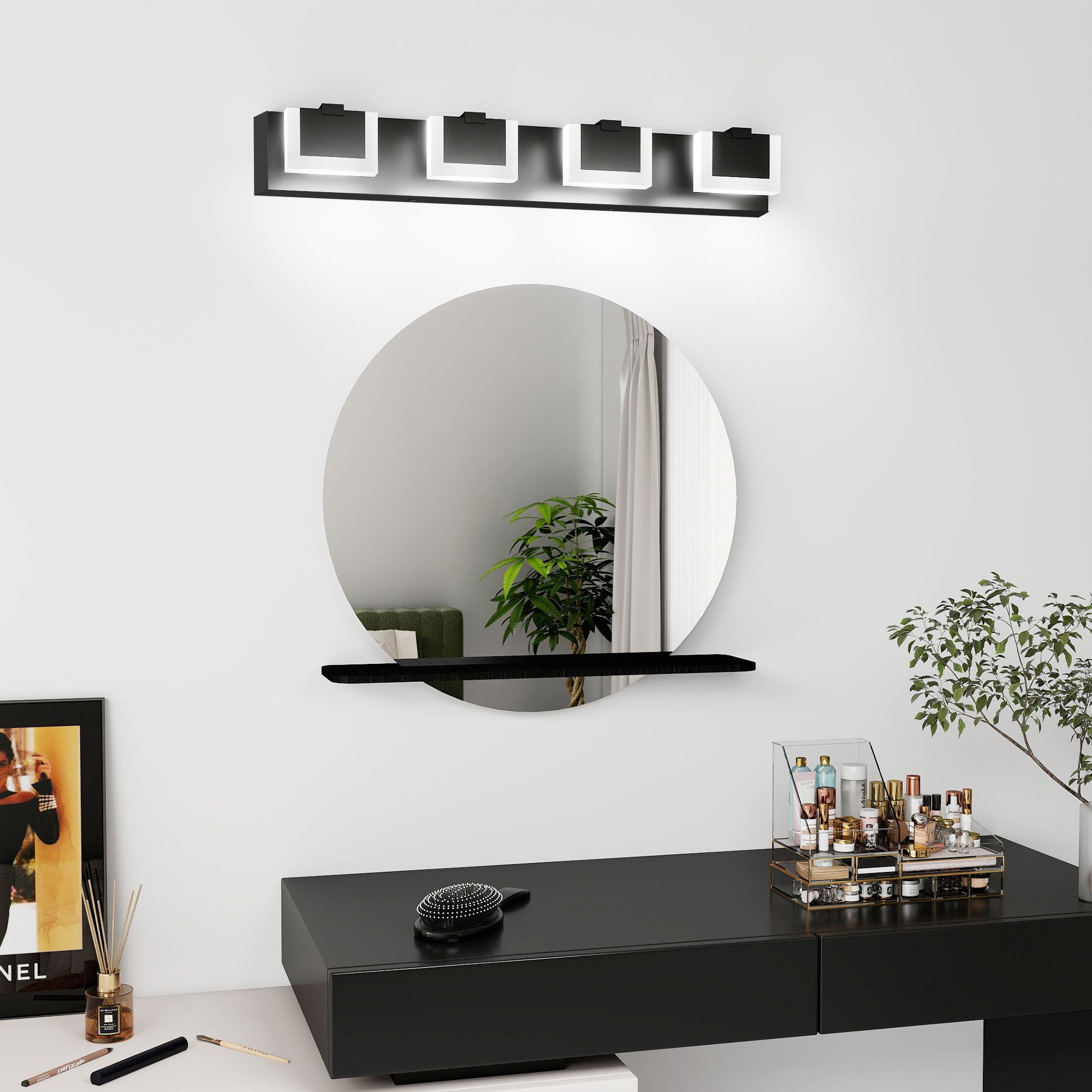 4 Lights Modern Black Vanity Light Up and Down Black Bathroom Lighting Fixtures LED Bathroom Wall Light Over Mirror 6000K