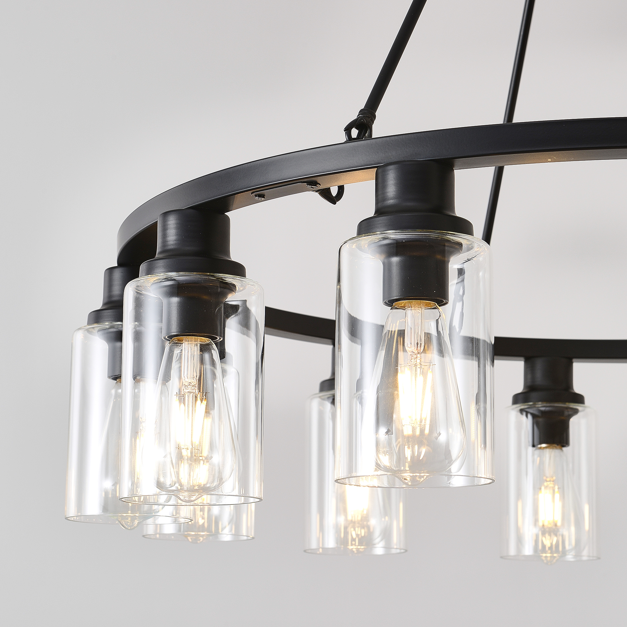 6-Light Black Wagon Wheel Chandelier With Light(No Bulbs) For Bedroom Bathroom--E26