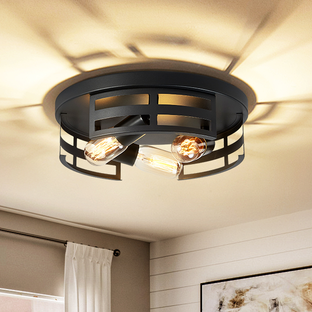 2-Light Black Flush Mount Ceiling Light Fixture,13 in Light Fixtures Ceiling Mount for Hallway,Hall,Kitchen,Farmhouse (2 Pack)