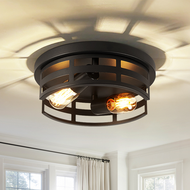 2-Light Black Flush Mount Ceiling Light Fixture,11 in Light Fixtures Ceiling Mount for Hallway,Hall,Kitchen,Farmhouse (2 Pack)