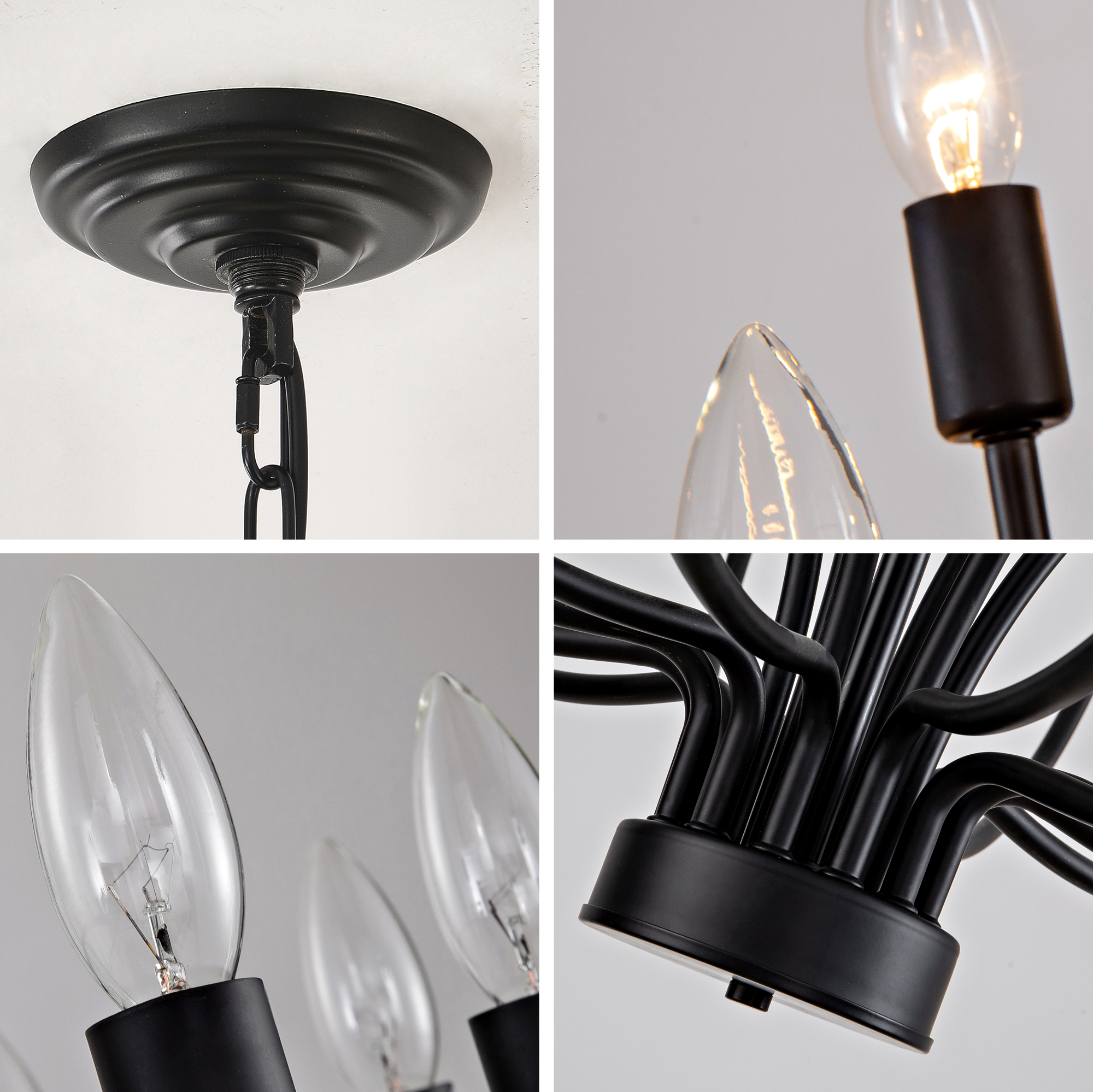 Industrial Black Chandelier Rustic Vintage 33-Lights Candle Style Chandeliers Light Fixture Large Retro Black Chandelier for Dining Room, Kitchen Island, Living Room, E12