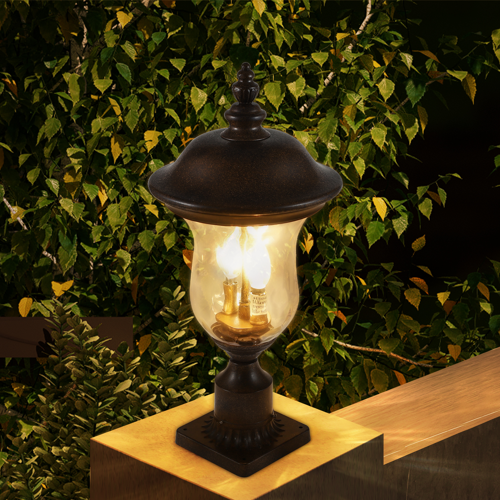 21"(H) Vintage Outdoor Lamp Post Light, Waterproof Garden Patio Lantern with Clear Glass Shade, Classic Bronze Finish, Ideal for Yard, Porch, Walkway, and Driveway Lighting (One Piece & No Bulb)