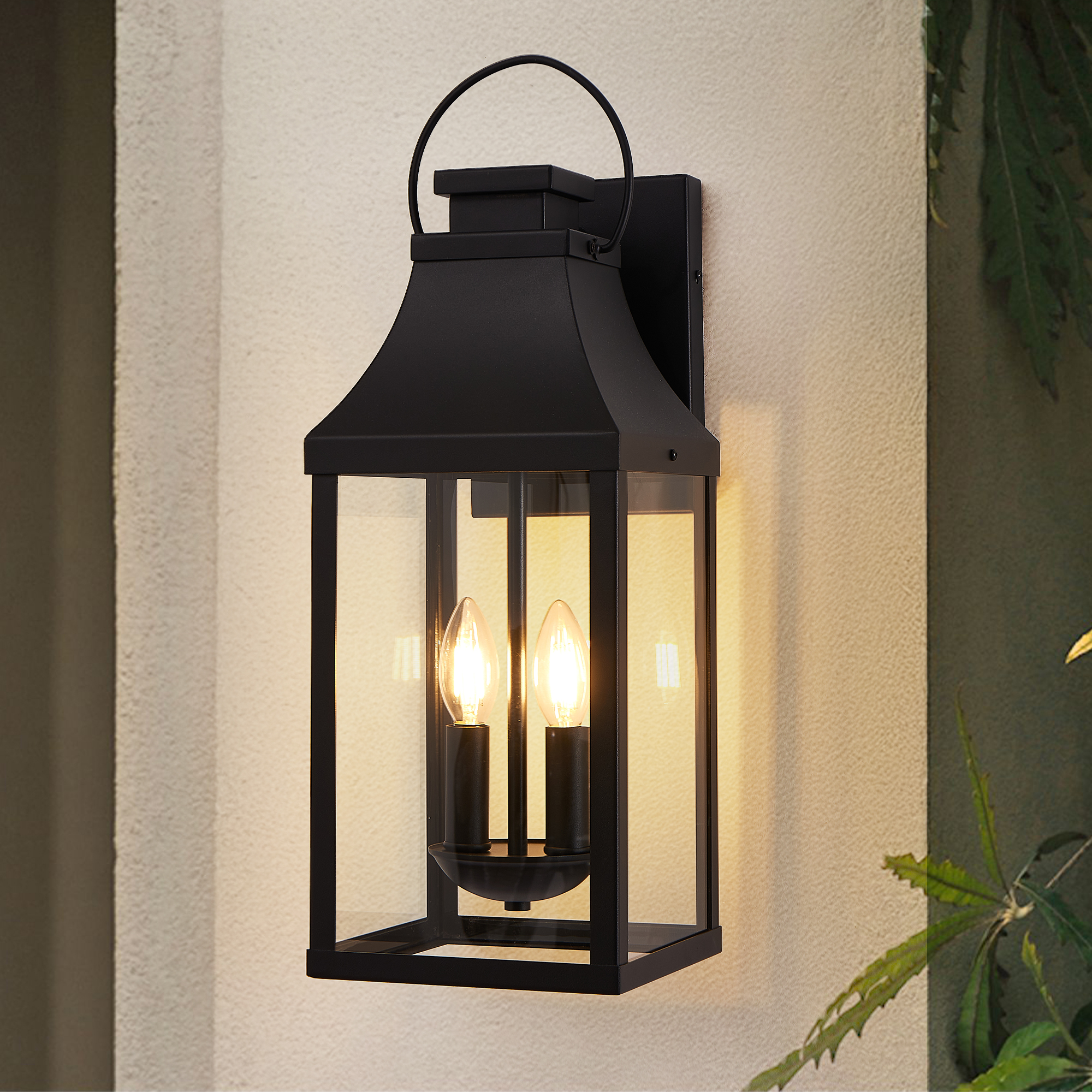 20'' Outdoor Wall Light, Porch Light Outdoor Wall Sconce Lantern, 2-Light Modern Black Exterior Lighting Fixture Wall Mount, Outside Light for House Garage, 1-Pack