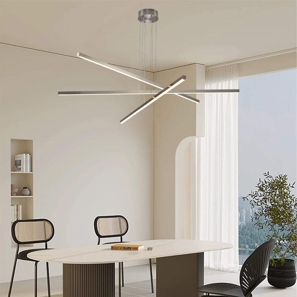 48" Modern LED Chandelier - Geometric 3-Arm Design, Adjustable Hanging, Sleek Metal Finish for Dining Room, Living Room & Office