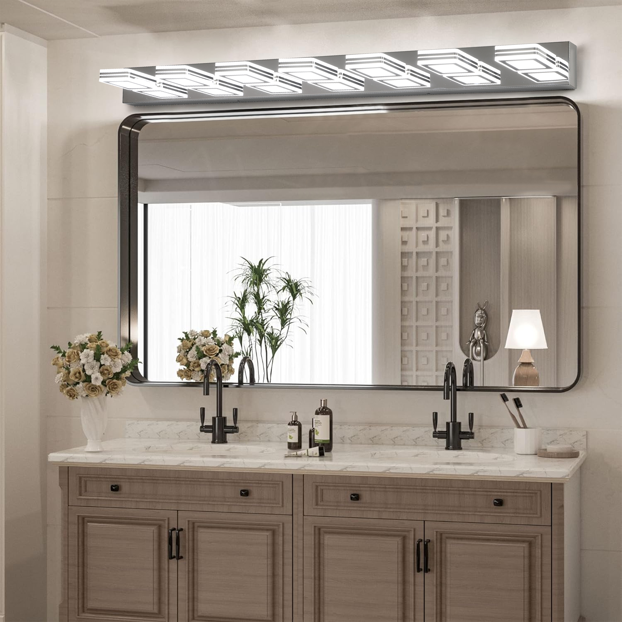 Modern Geometric LED Vanity Light Bar, Chrome Wall-Mounted Bathroom Mirror Light Fixture