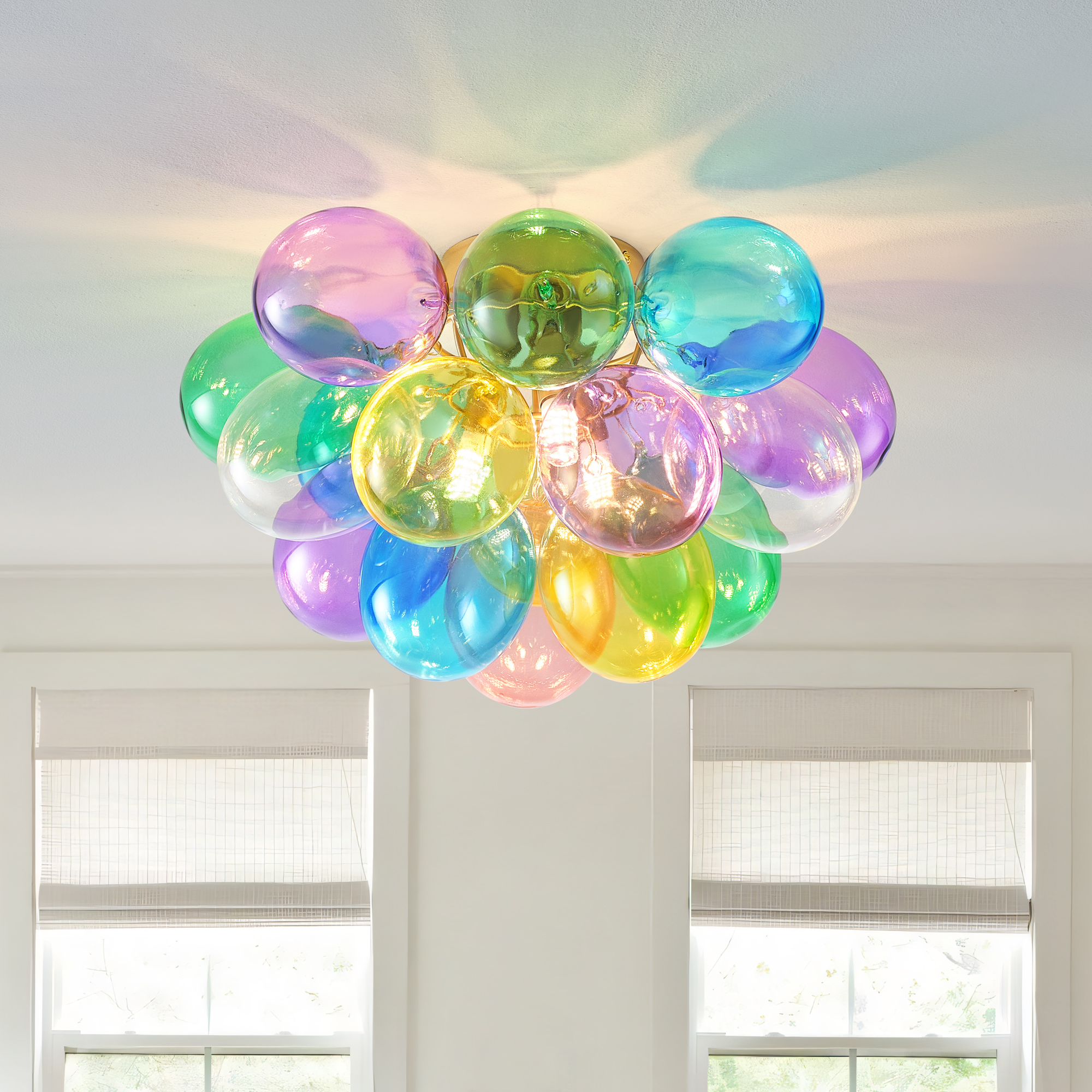 Colorful Glass Bubble Ball Swirled Glass Chandelier 15 Inch 3 Light, Small Pendant Light Fixture for Bedroom Study Restaurant