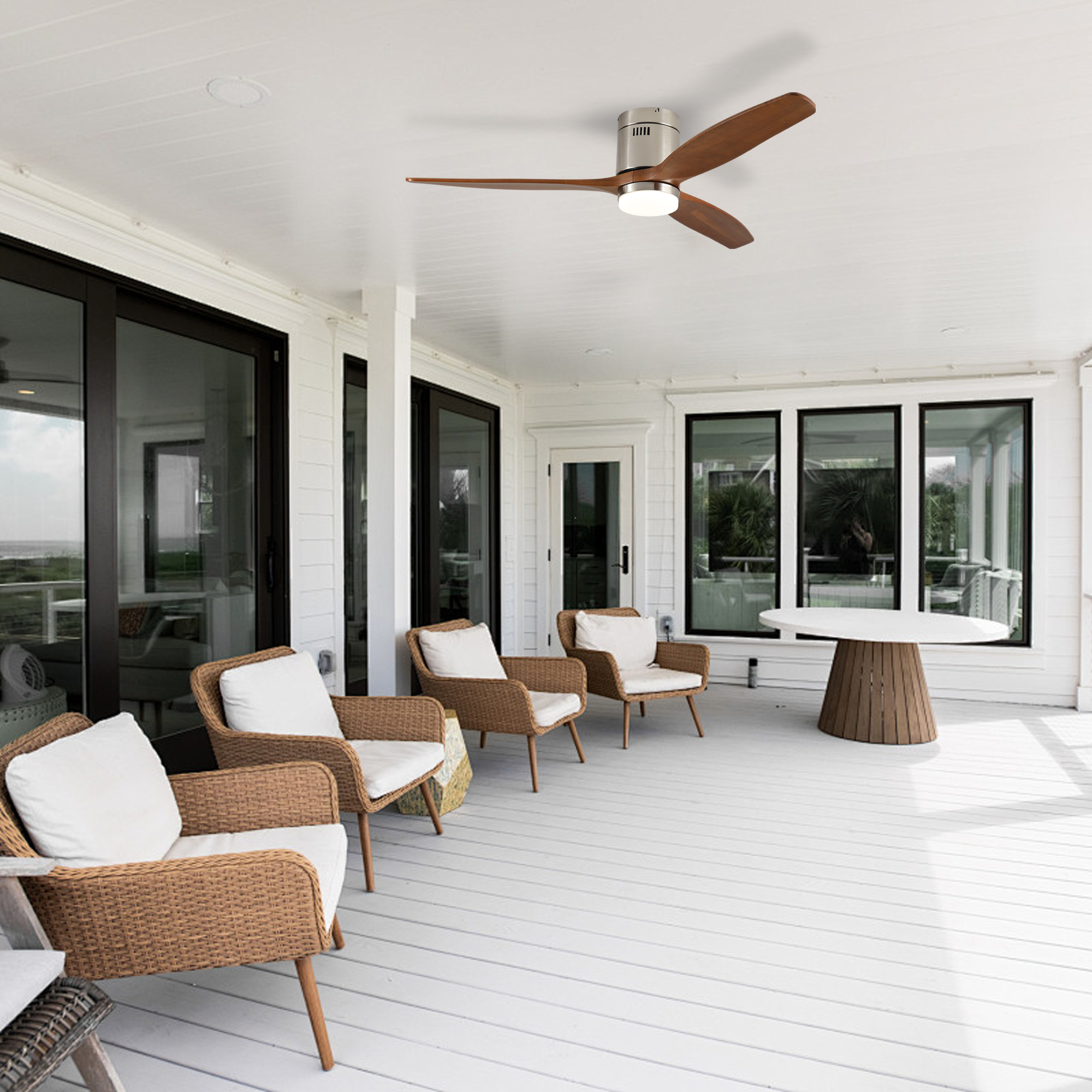 52 Inch Ceiling Fan with Light, 3 Light Walnut Solid Wood Blades,Remote Control,6-speed Reversible DC Motor for Living Room,Bed Room,Dining Room