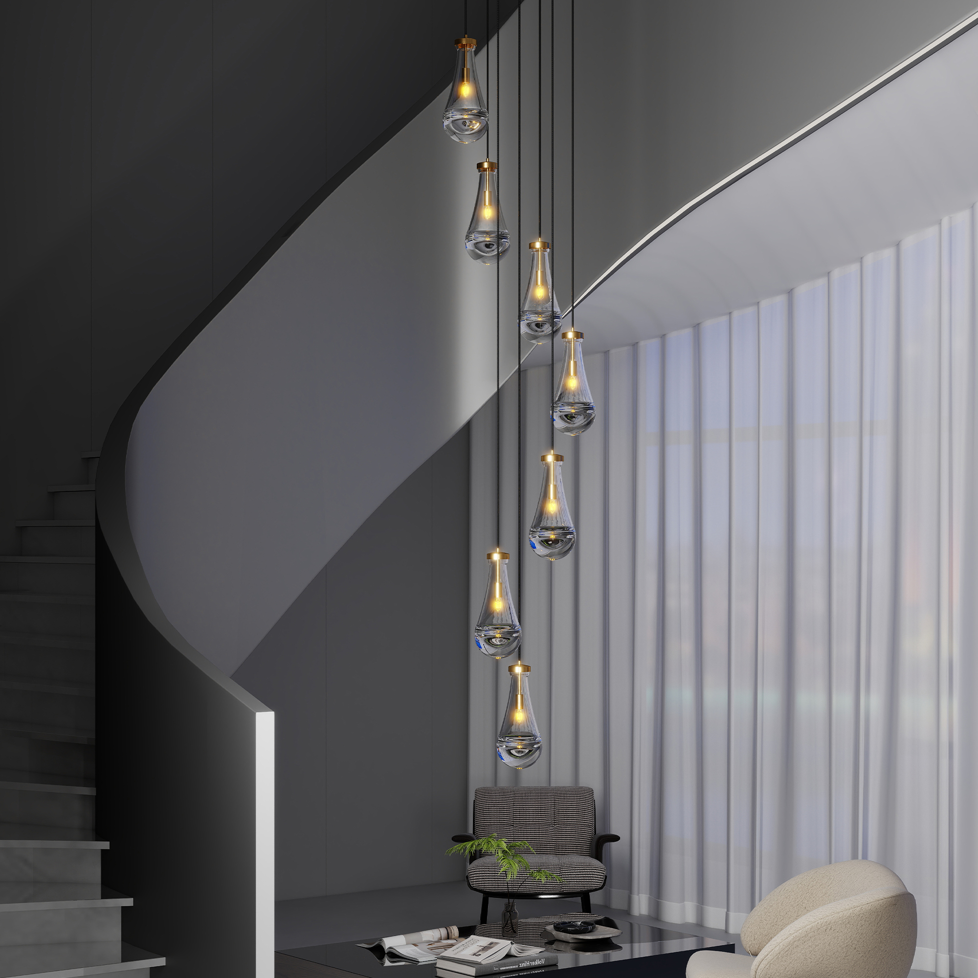 7 Light Dining Room Pendant Light, Large Chandelier Adjustable Hanging Line, Living Room Pendant Light, Foyer Chandelier, Stairwell Pendant Lights, Bedroom