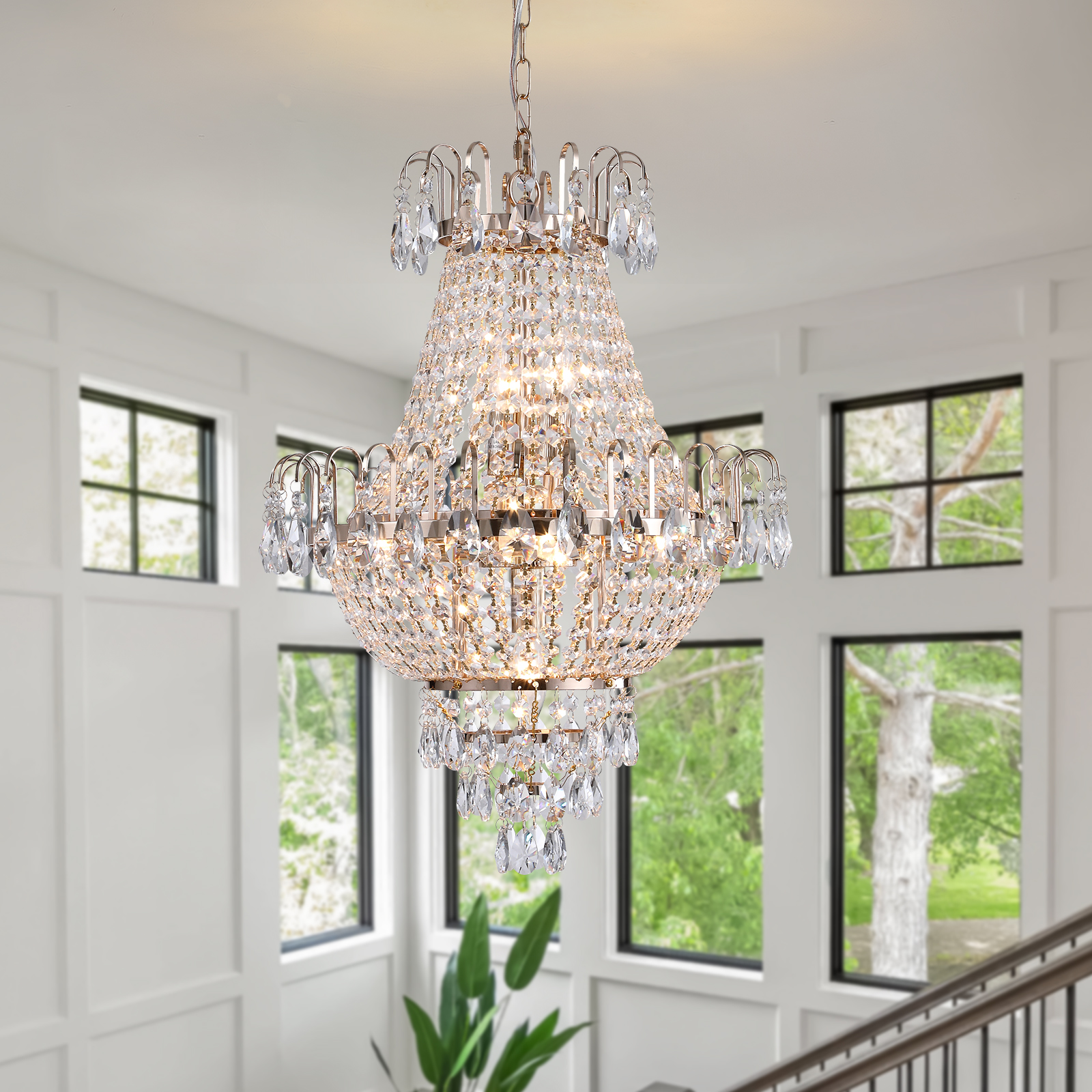 Gold Crystal Chandeliers,Large Contemporary Luxury Ceiling Lighting for Living Room Dining Room Bedroom Hallway