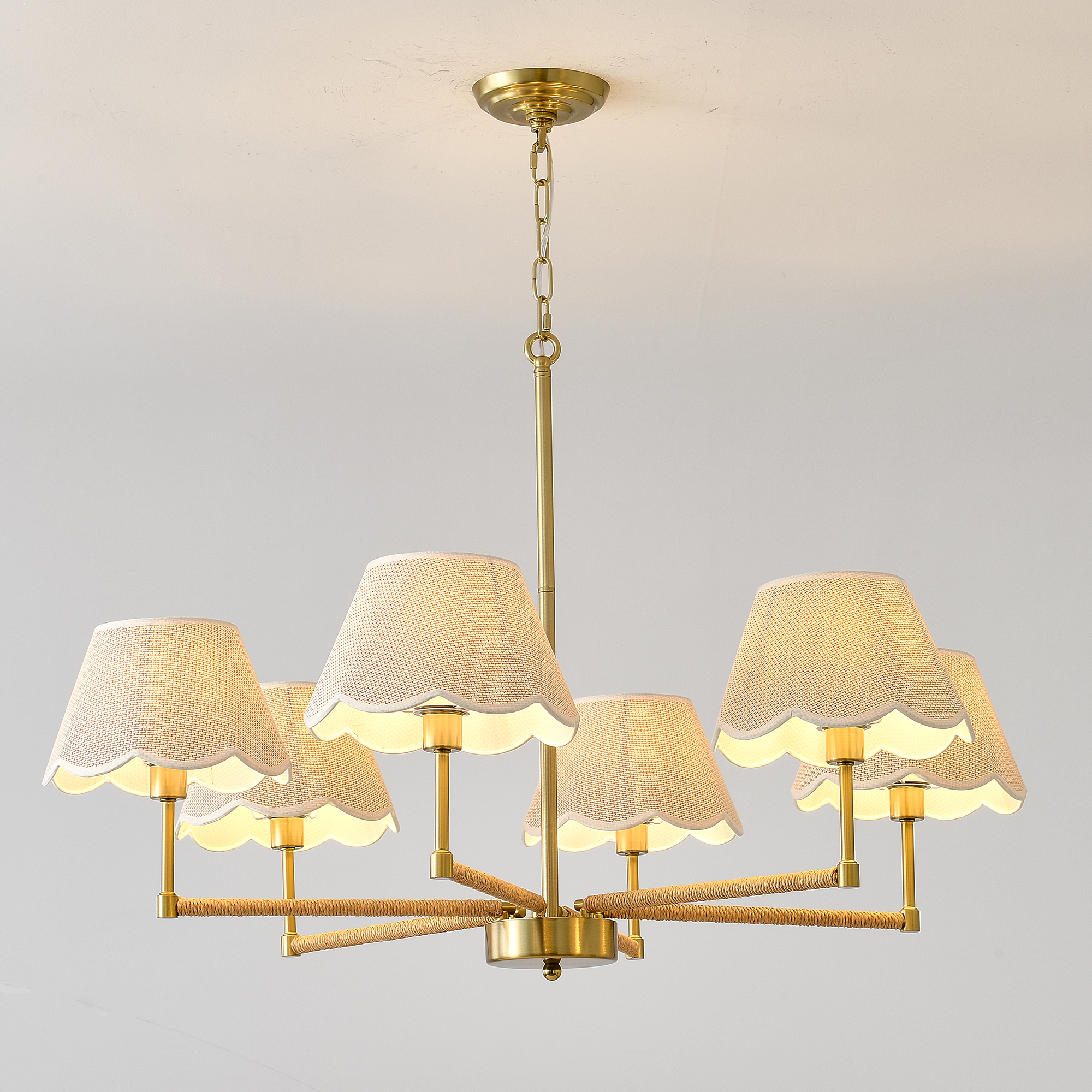 6-Light  Rope + Fabric shade Chandelier,Gold  Chandelier,Chandelier Romantic Golden,Adjustable Pendant Lights  Living Room Dining Room Decoration Lamp Custom Hotel Project Lighting - Gold-