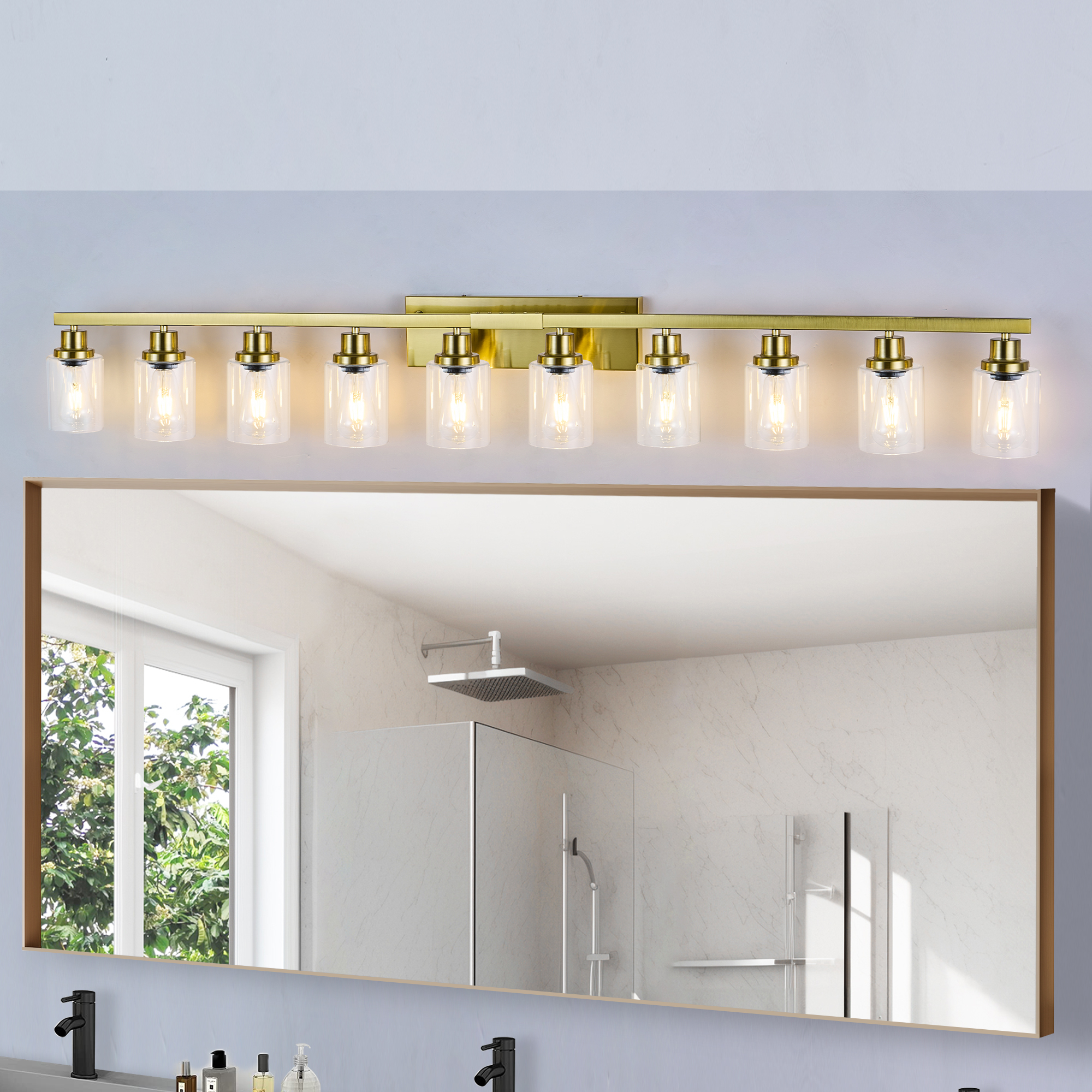 10 Light Gold Vanity Lights for Mirror, 52inch Modern Gold Bathroom Wall Lighting for Bedroom, Living Room