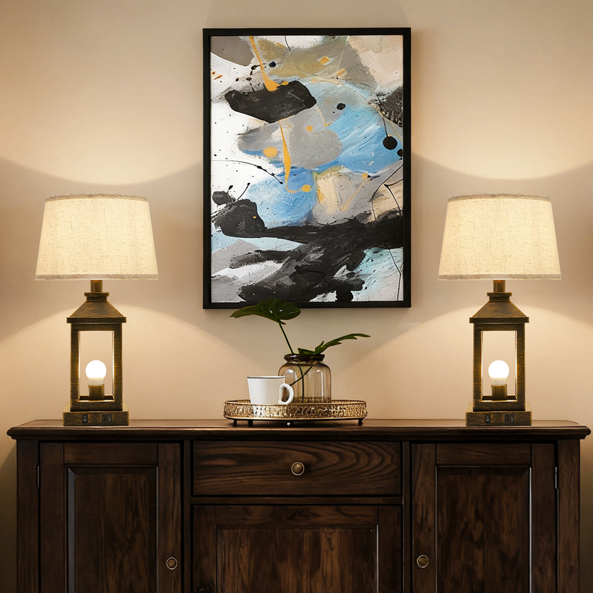 20.5in Black Gold Farmhouse Bedside Table Lamp, Suitable For Living Rooms, 3-Way Dimmable Touch Modern Bedside Table With 2 Lights For Bedrooms, Homes, Offices (Including Light Bulbs)