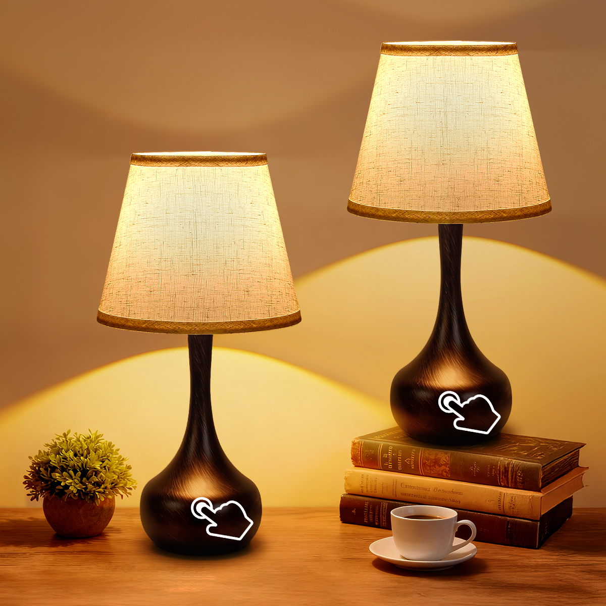 Touch Lamps for Nightstand Bedside Lamps Set of 2, 3 Way Dimmable Light for Bedoom, Desk, Living Room,Sofa Table(LED Bulbs Included)