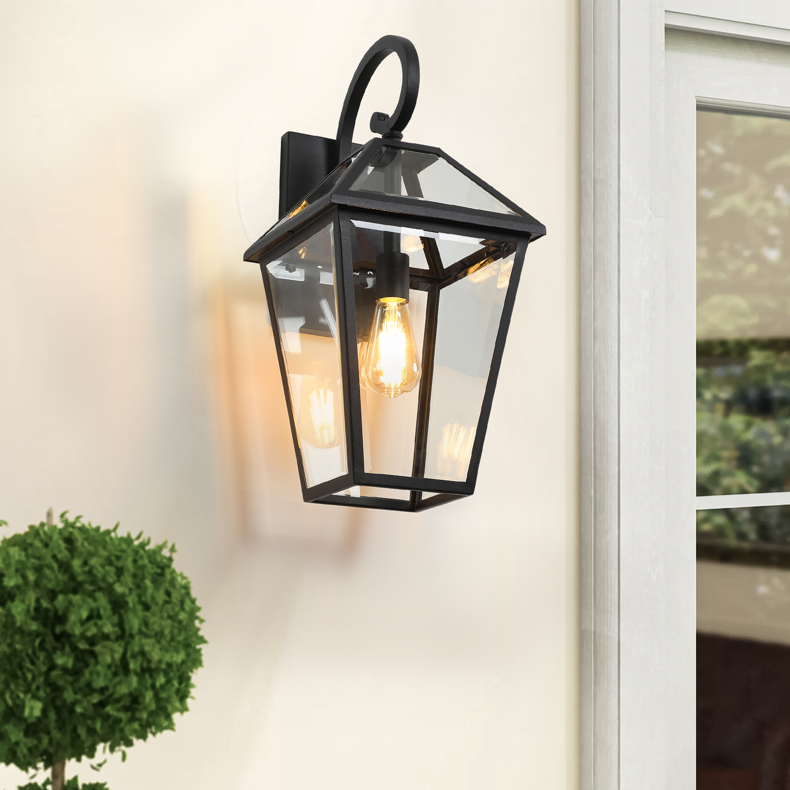 21"(H) 1-Pack Outdoor Wall Lantern Light – Modern Black Metal & Clear Glass Sconce for Porch, Patio, and Garden Lighting (Bulb Not Included)