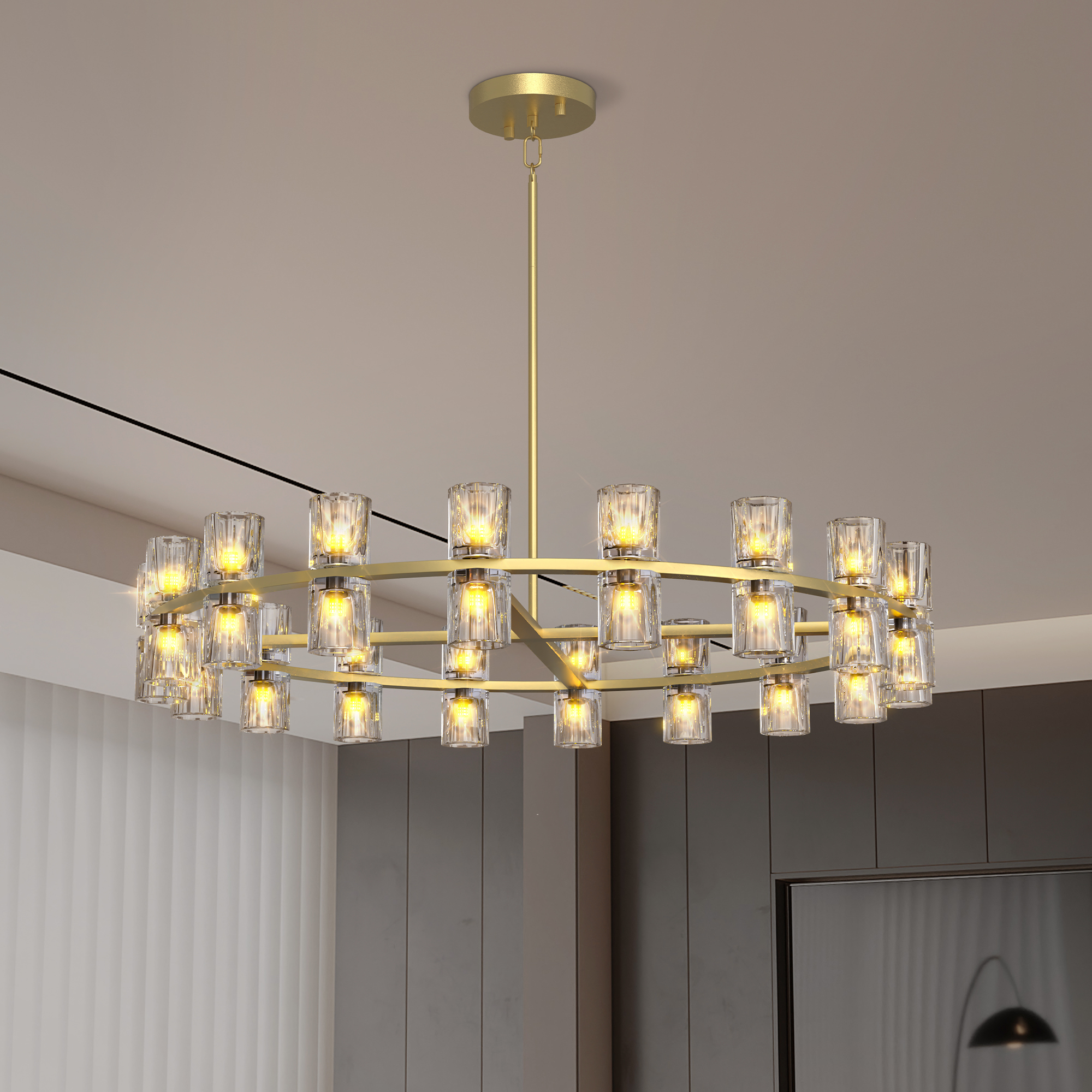 Modern 36" Gold Round Chandelier Light Fixture, K9 Crystal Chandeliers for Dining Room, Living Room, Dining Room Chandeliers Over Table, Chandelier for Bedroom, Foyer, Includes 36XG4 Bulbs