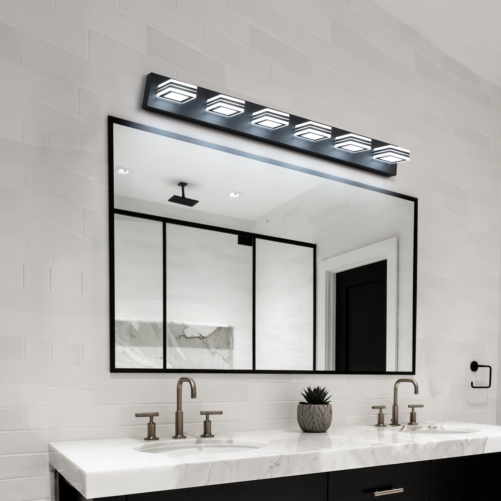 39" Modern Black 6-Light LED Vanity Light, Square Acrylic Lampshades Wall Mount Fixture for Bathroom, Mirror Lighting