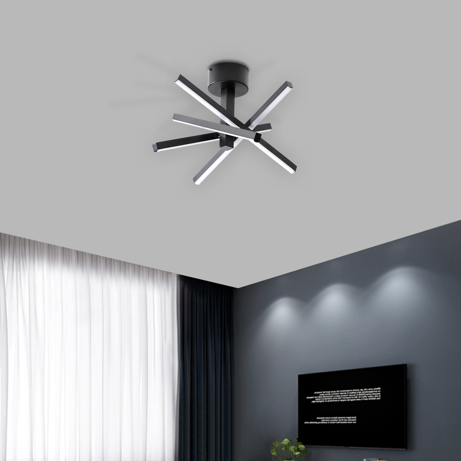 12 Inch Modern LED Ceiling Light, Geometric Starburst Design with Black Finish for Living Room, Bedroom, and Hallways