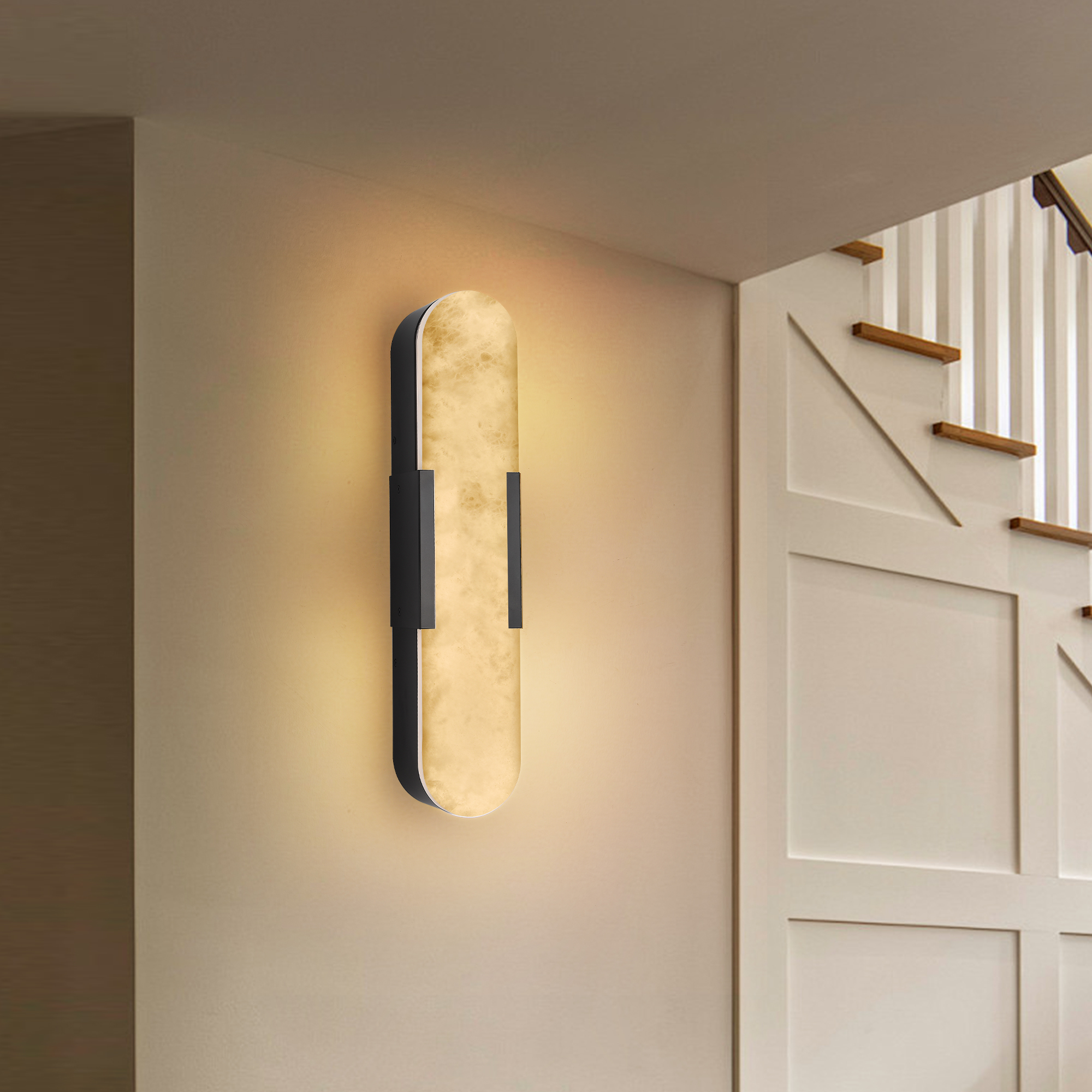 19.7" Natural Marble Wall Sconce, Black Sconces Set of Two, Indoor Modern Bathroom Sconces Wall Lighting for Living Room, Bedroom, Hallway, Stairs