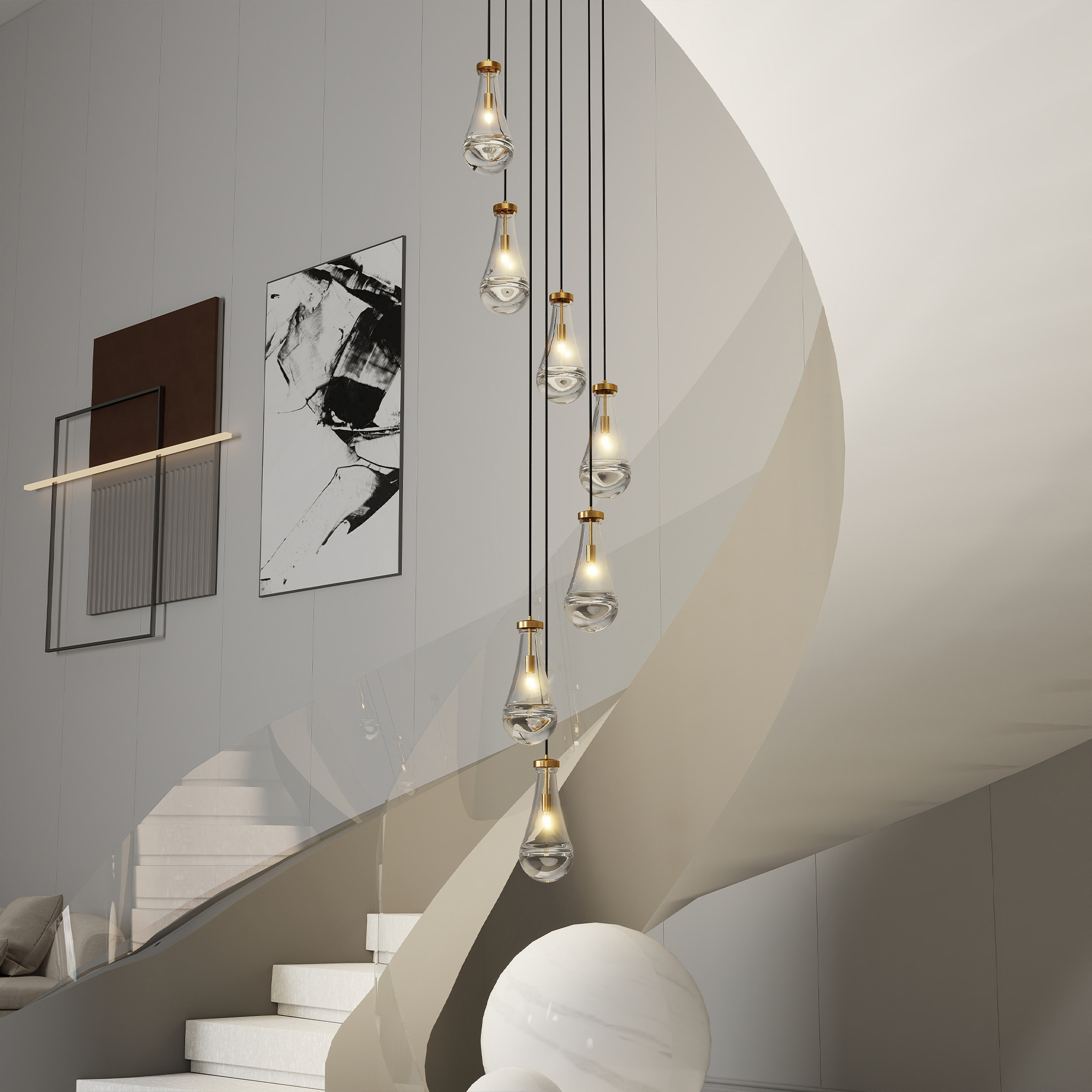 7 Light Dining Room Pendant Light, Large Chandelier Adjustable Hanging Line, Living Room Pendant Light, Foyer Chandelier, Stairwell Pendant Lights, Bedroom